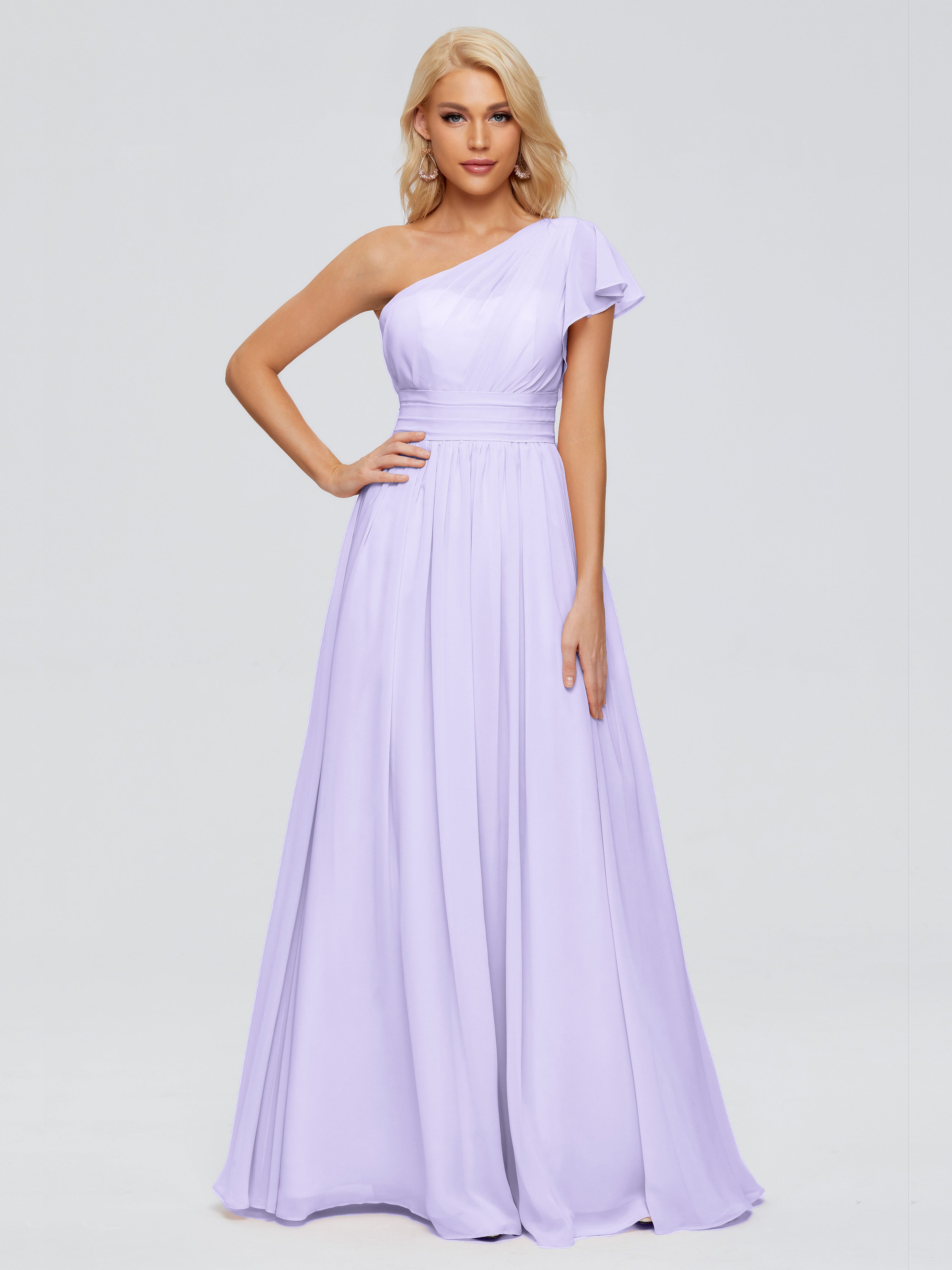 Robe De Demoiselle D Honneur Lilas Trapèze Seule-Épaule Mousseline Robes Demoiselle D'Honneur