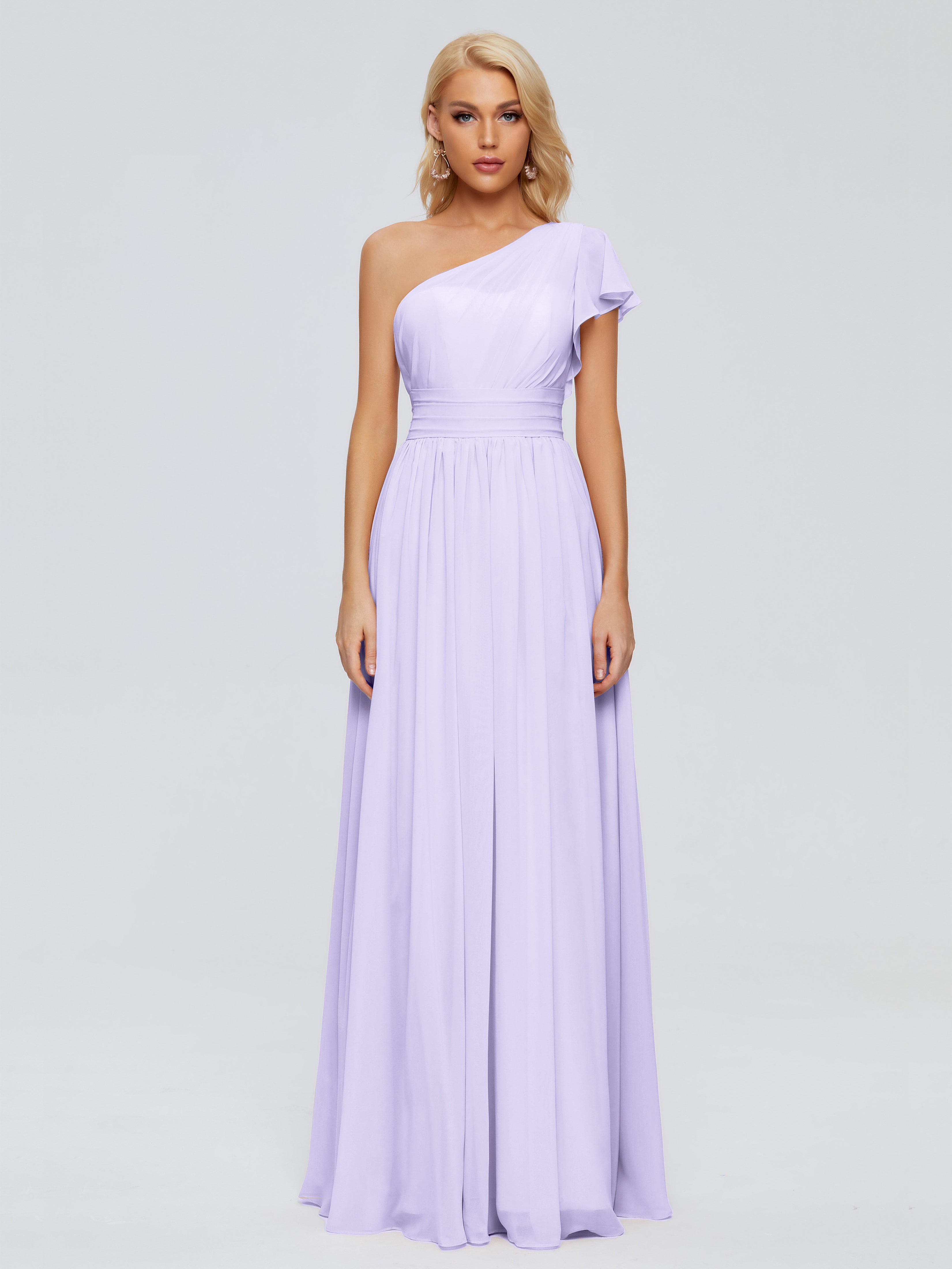 Robe De Demoiselle D Honneur Lilas Trapèze Seule-Épaule Mousseline Robes Demoiselle D'Honneur