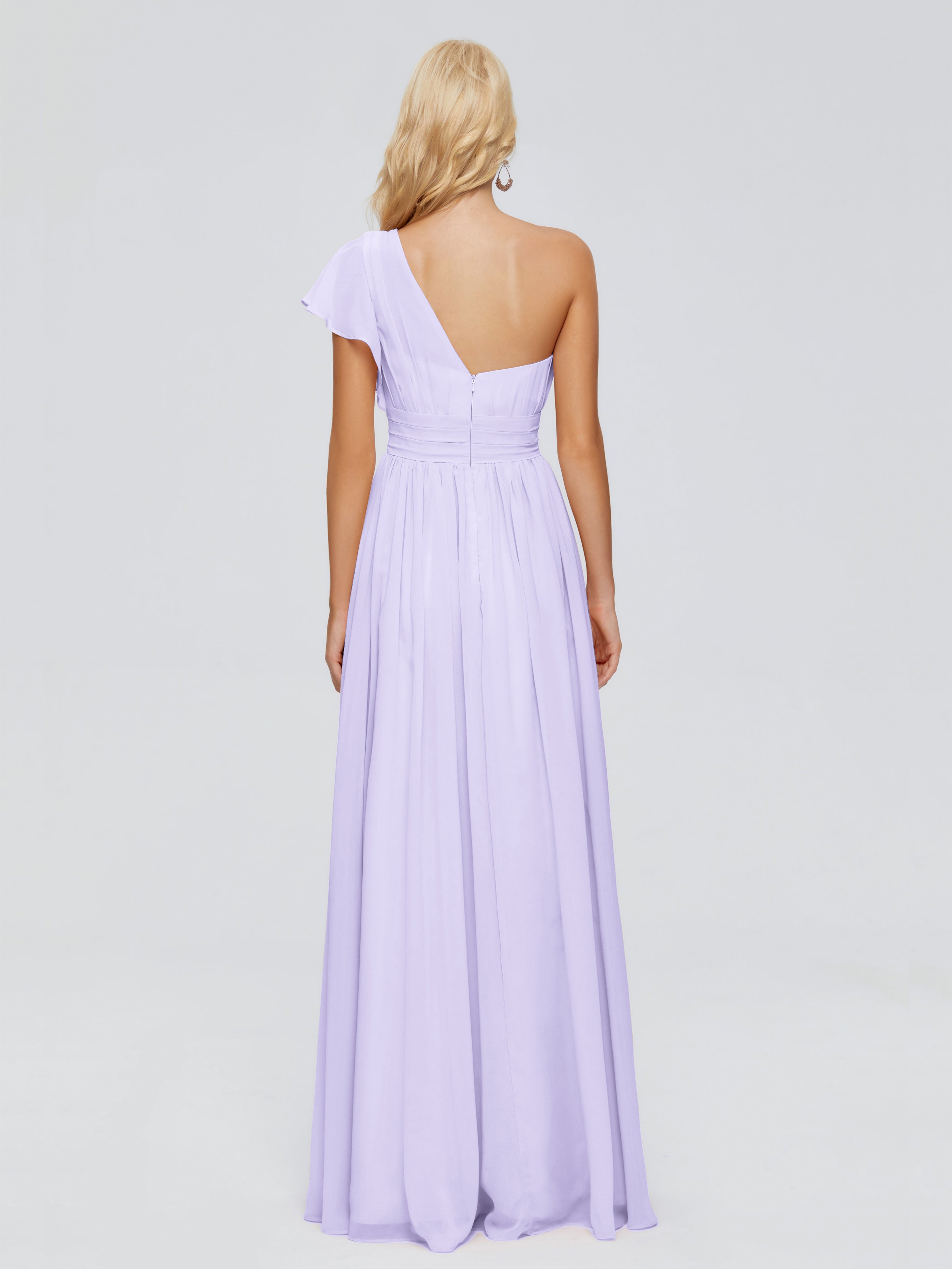 Robe De Demoiselle D Honneur Lilas Trapèze Seule-Épaule Mousseline Robes Demoiselle D'Honneur