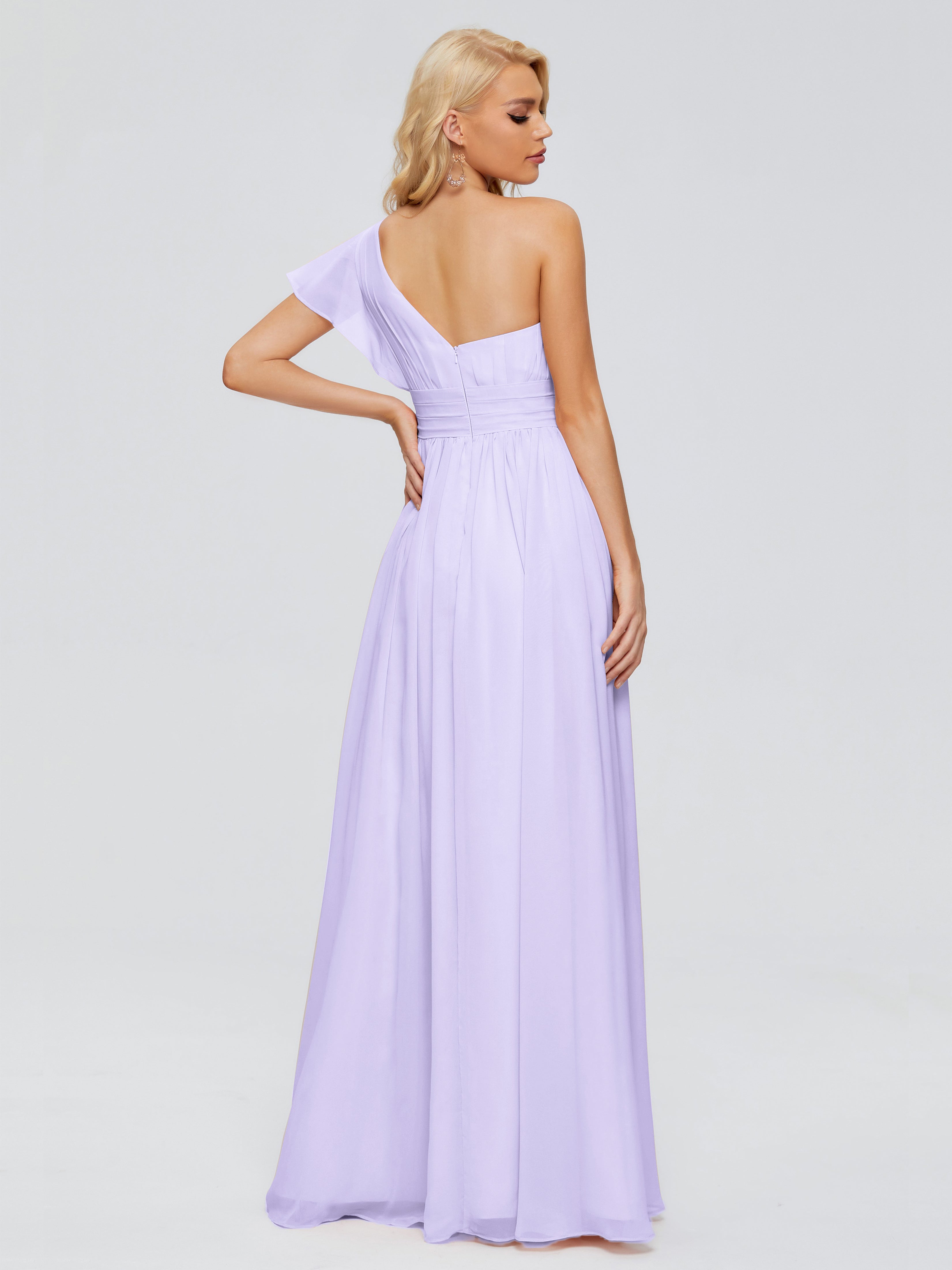 Robe De Demoiselle D Honneur Lilas Trapèze Seule-Épaule Mousseline Robes Demoiselle D'Honneur
