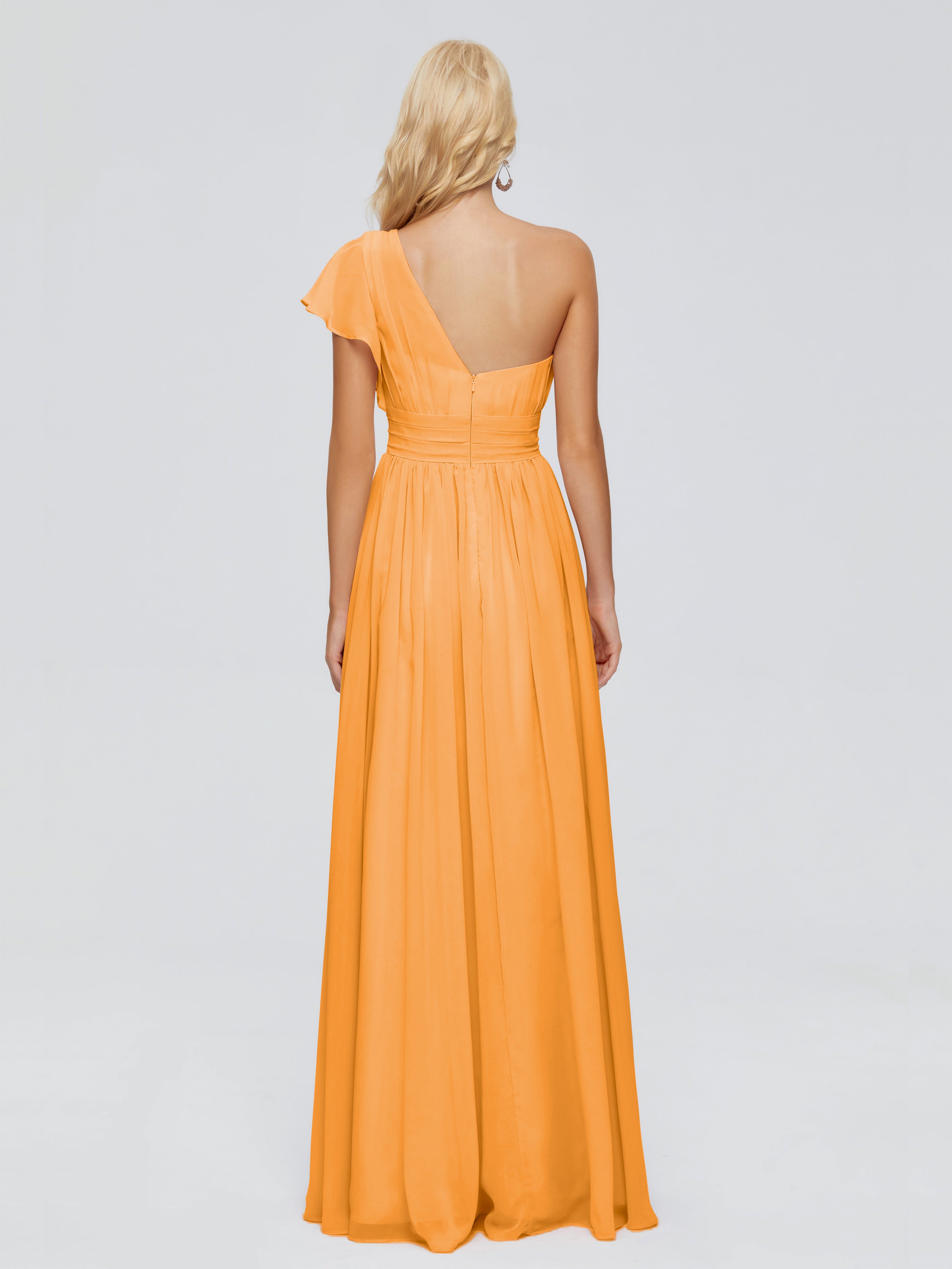 Robes De Demoiselle D'Honneur Mandarine Trapèze Seule-Épaule Mousseline Robes Demoiselle D'Honneur