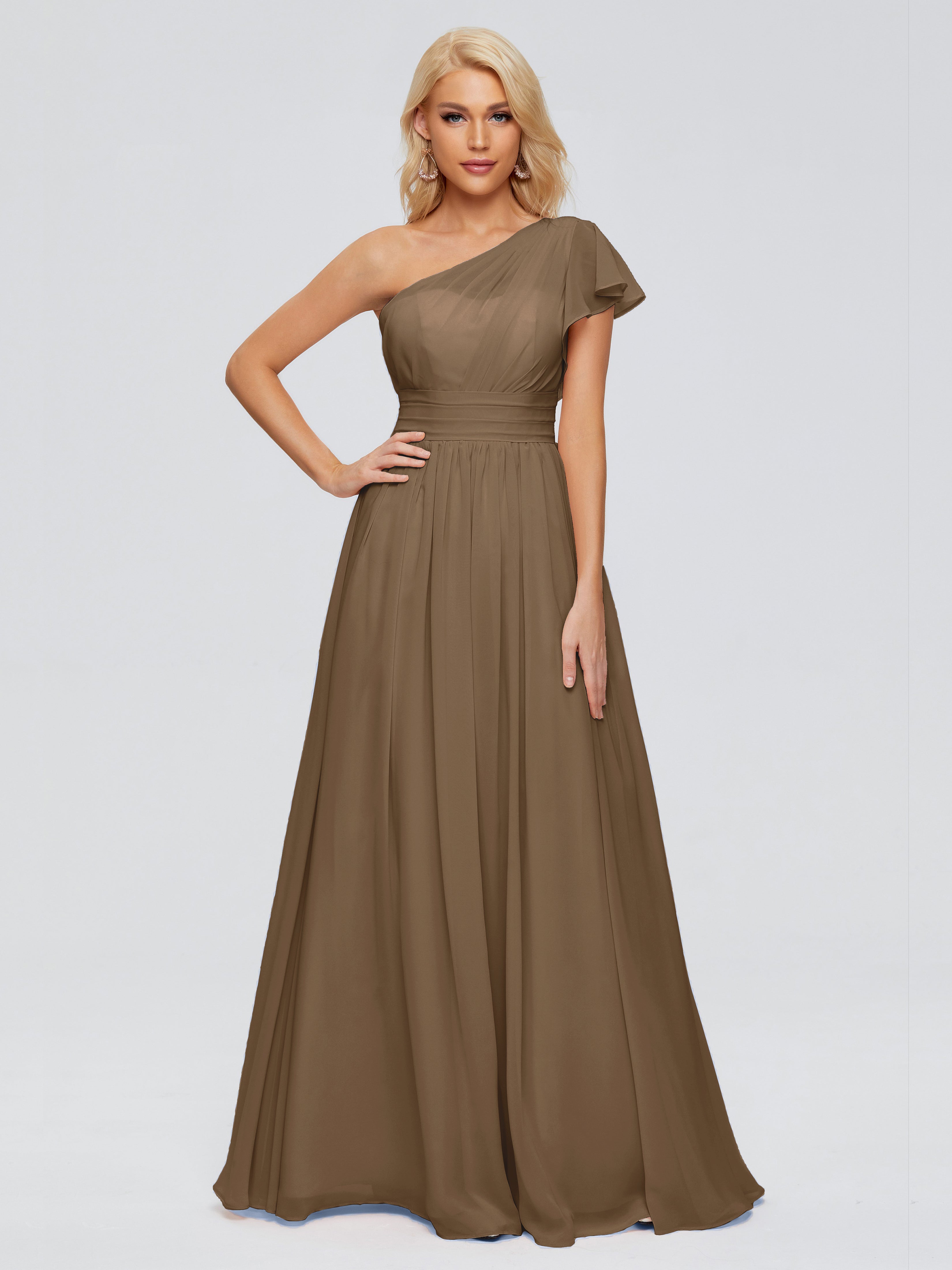 Robe Demoiselle D Honneur Moka Trapèze Seule-Épaule Mousseline Robes Demoiselle D'Honneur