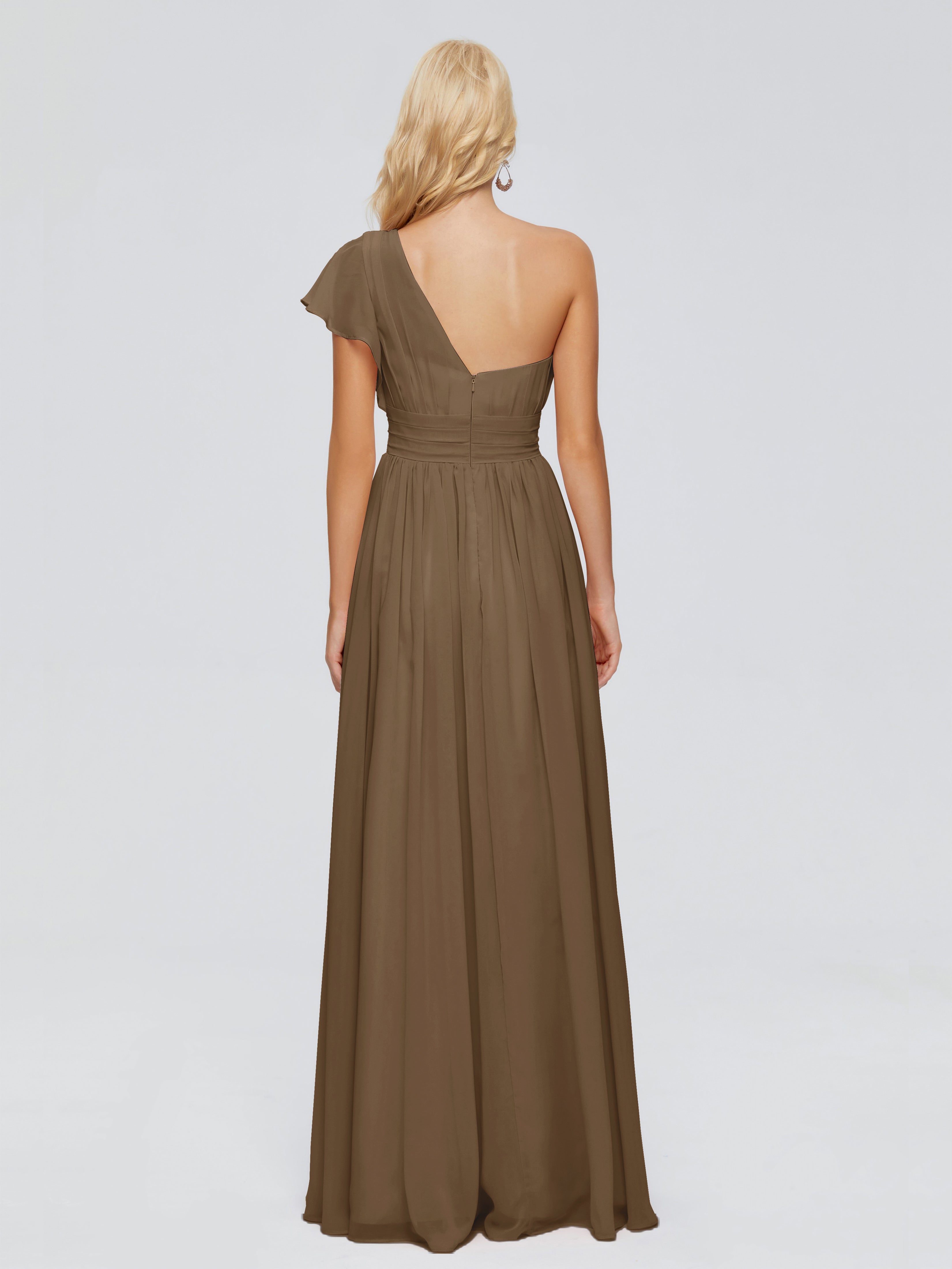 Robe Demoiselle D Honneur Moka Trapèze Seule-Épaule Mousseline Robes Demoiselle D'Honneur