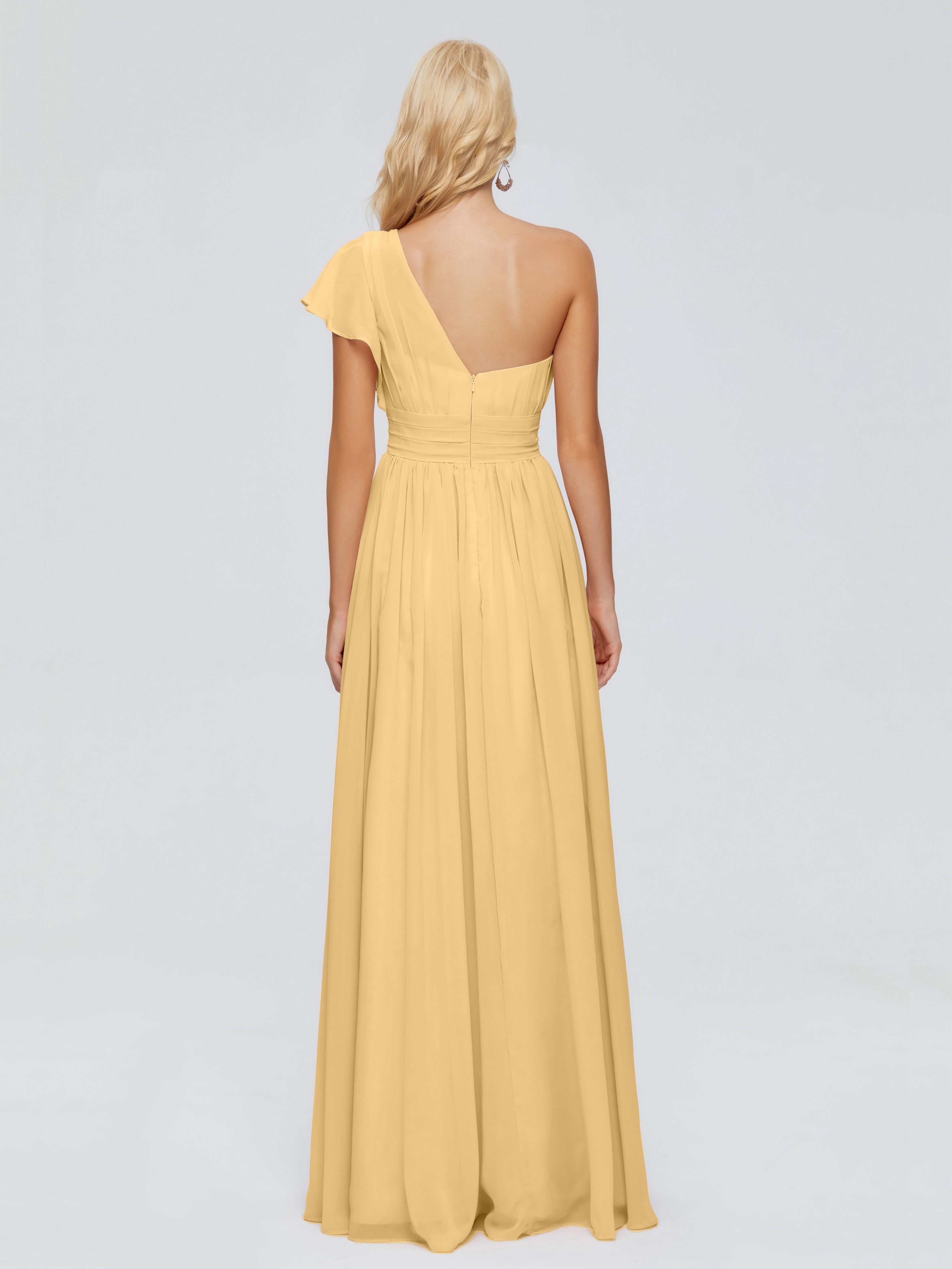Robe Demoiselle D Honneur Dorée Trapèze Seule-Épaule Mousseline Robes Demoiselle D'Honneur