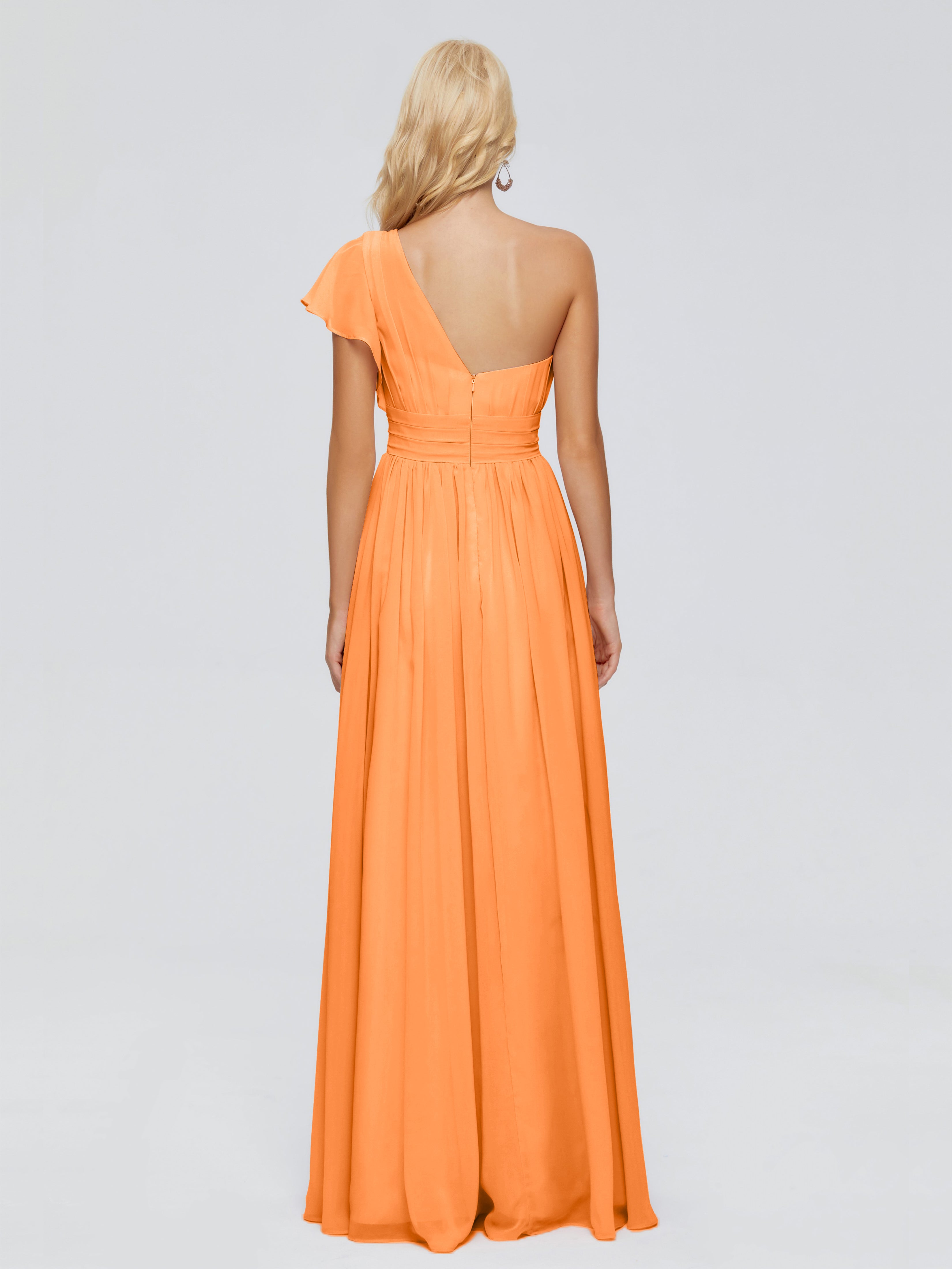 Robe De Demoiselle D Honneur Orange Trapèze Seule-Épaule Mousseline Robes Demoiselle D'Honneur