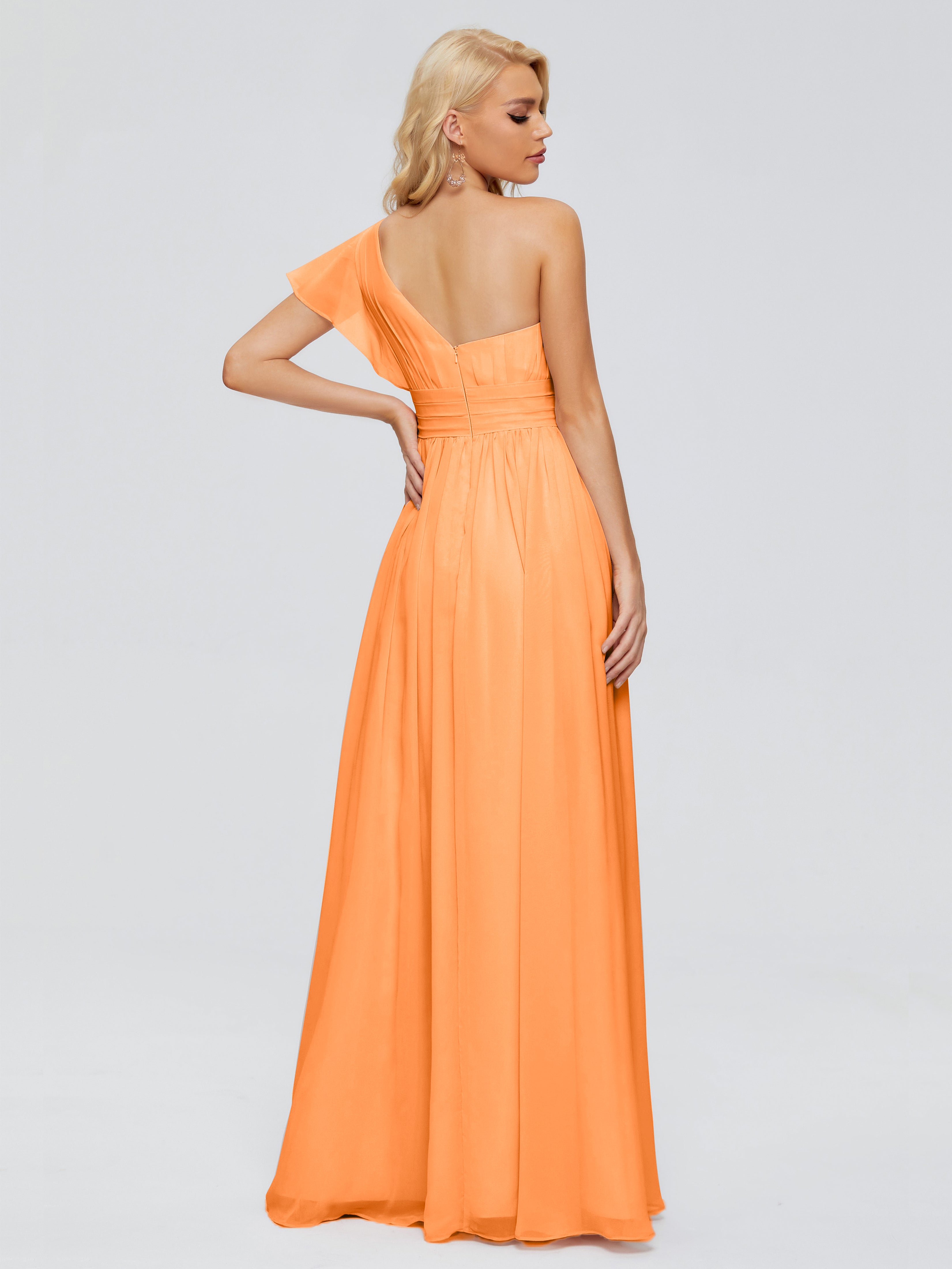 Robe De Demoiselle D Honneur Orange Trapèze Seule-Épaule Mousseline Robes Demoiselle D'Honneur