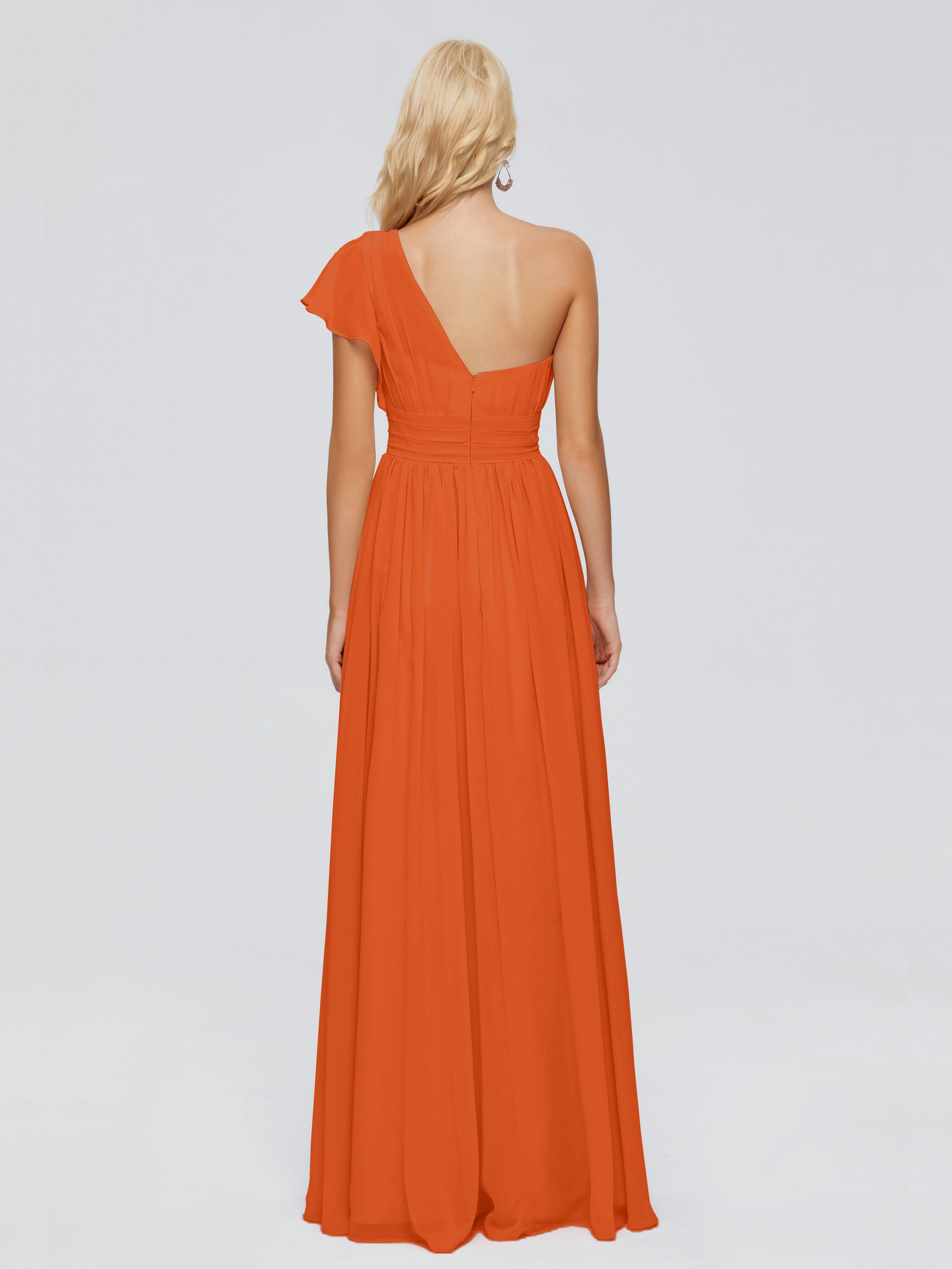Robes De Demoiselle D'Honneur Orange Brûlé Trapèze Seule-Épaule Mousseline Robes Demoiselle D'Honneur
