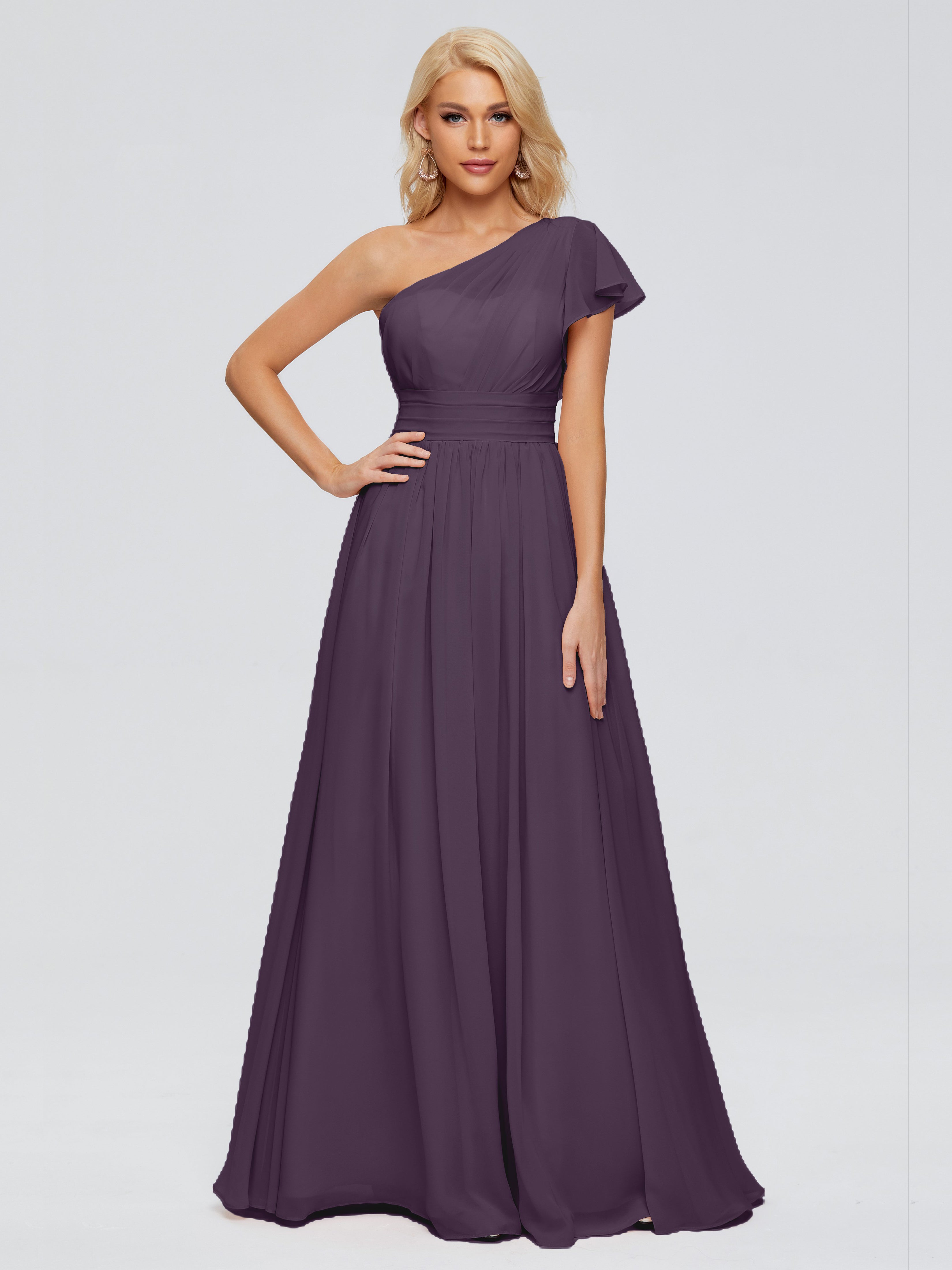 Robe De Demoiselle D'Honneur En Plum Trapèze Seule-Épaule Mousseline Robes Demoiselle D'Honneur