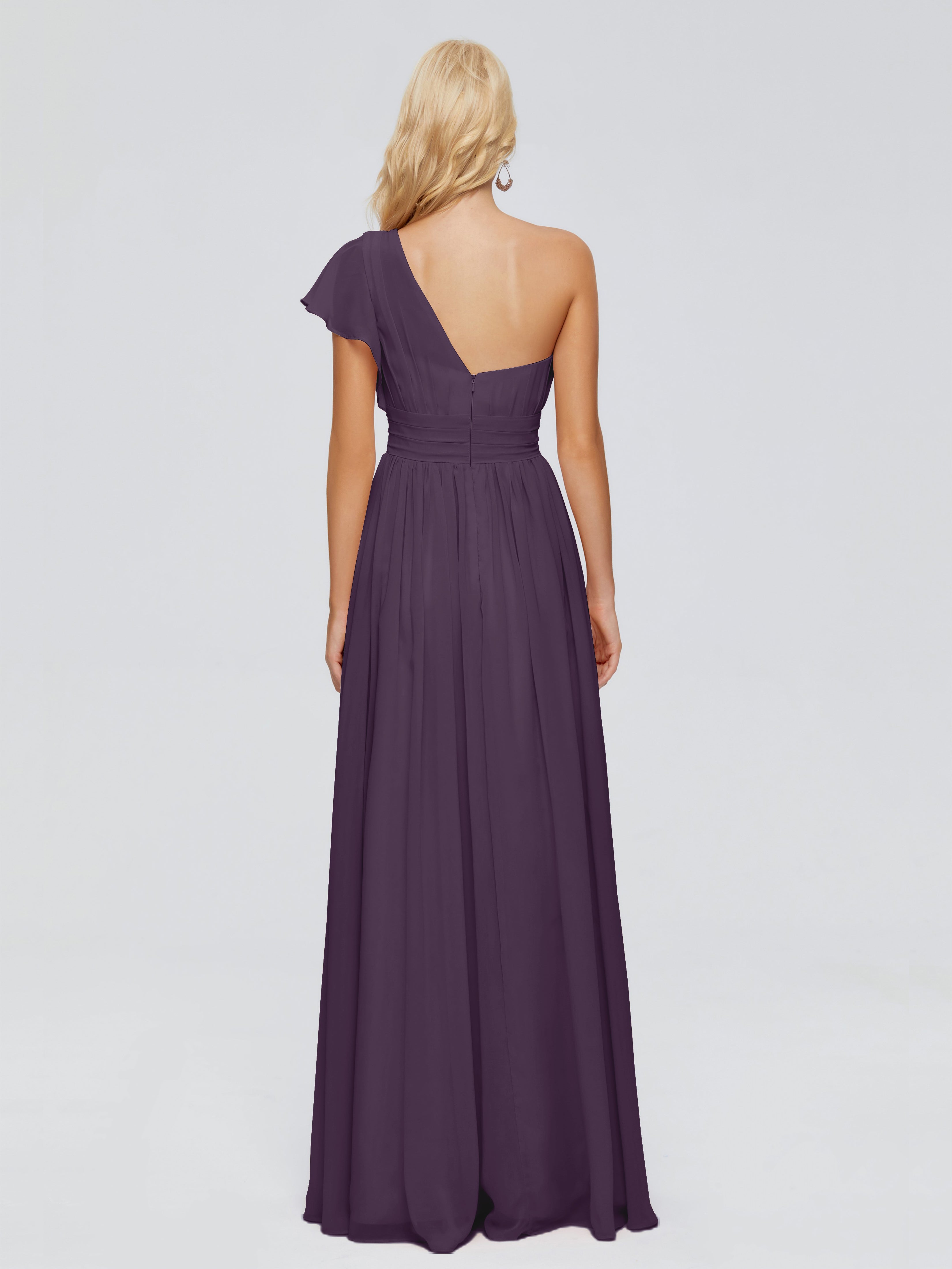 Robe De Demoiselle D'Honneur En Plum Trapèze Seule-Épaule Mousseline Robes Demoiselle D'Honneur