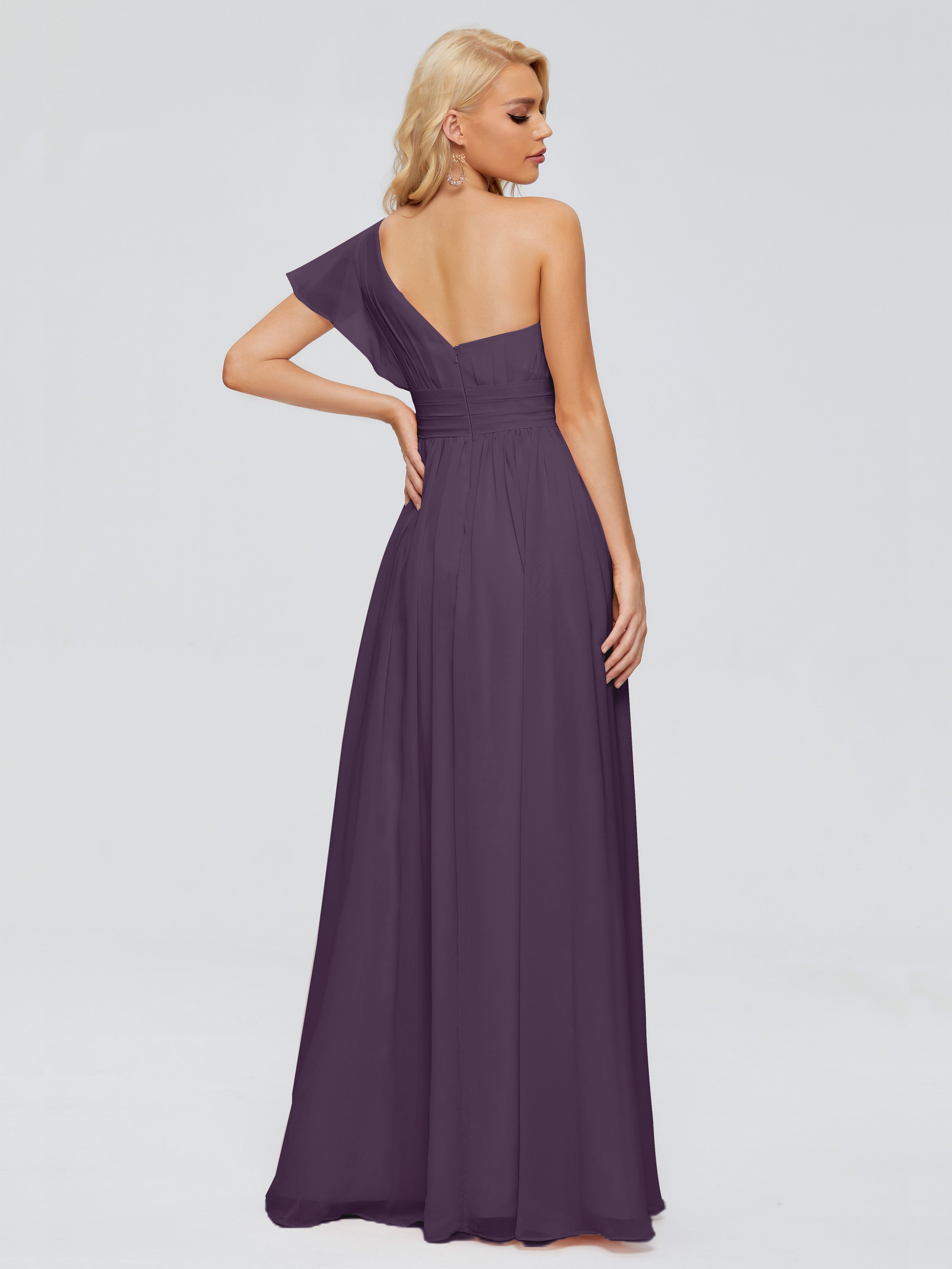 Robe De Demoiselle D'Honneur En Plum Trapèze Seule-Épaule Mousseline Robes Demoiselle D'Honneur