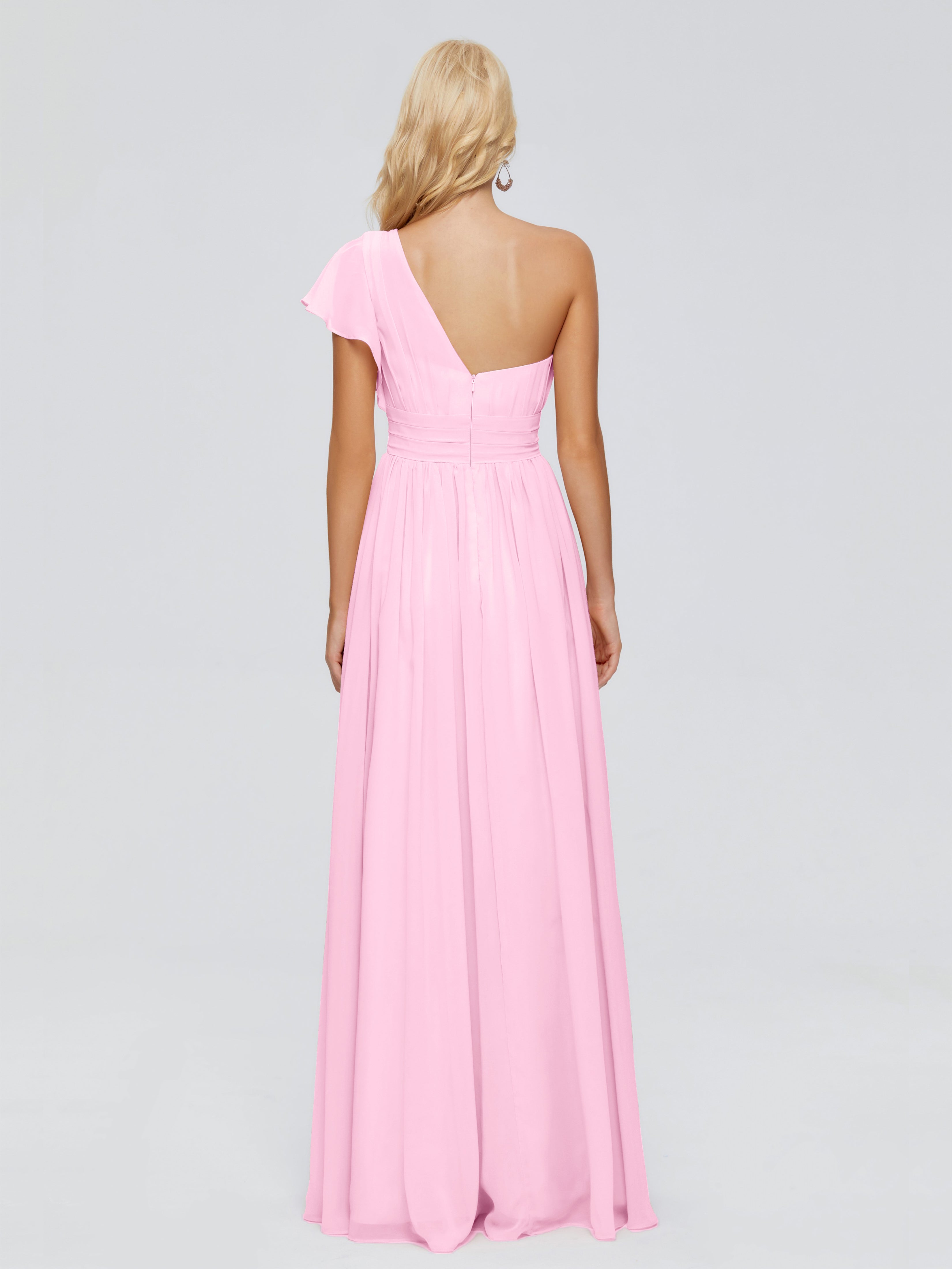 Robes De Demoiselle D'Honneur Rose Bonbon Trapèze Seule-Épaule Mousseline Robes Demoiselle D'Honneur