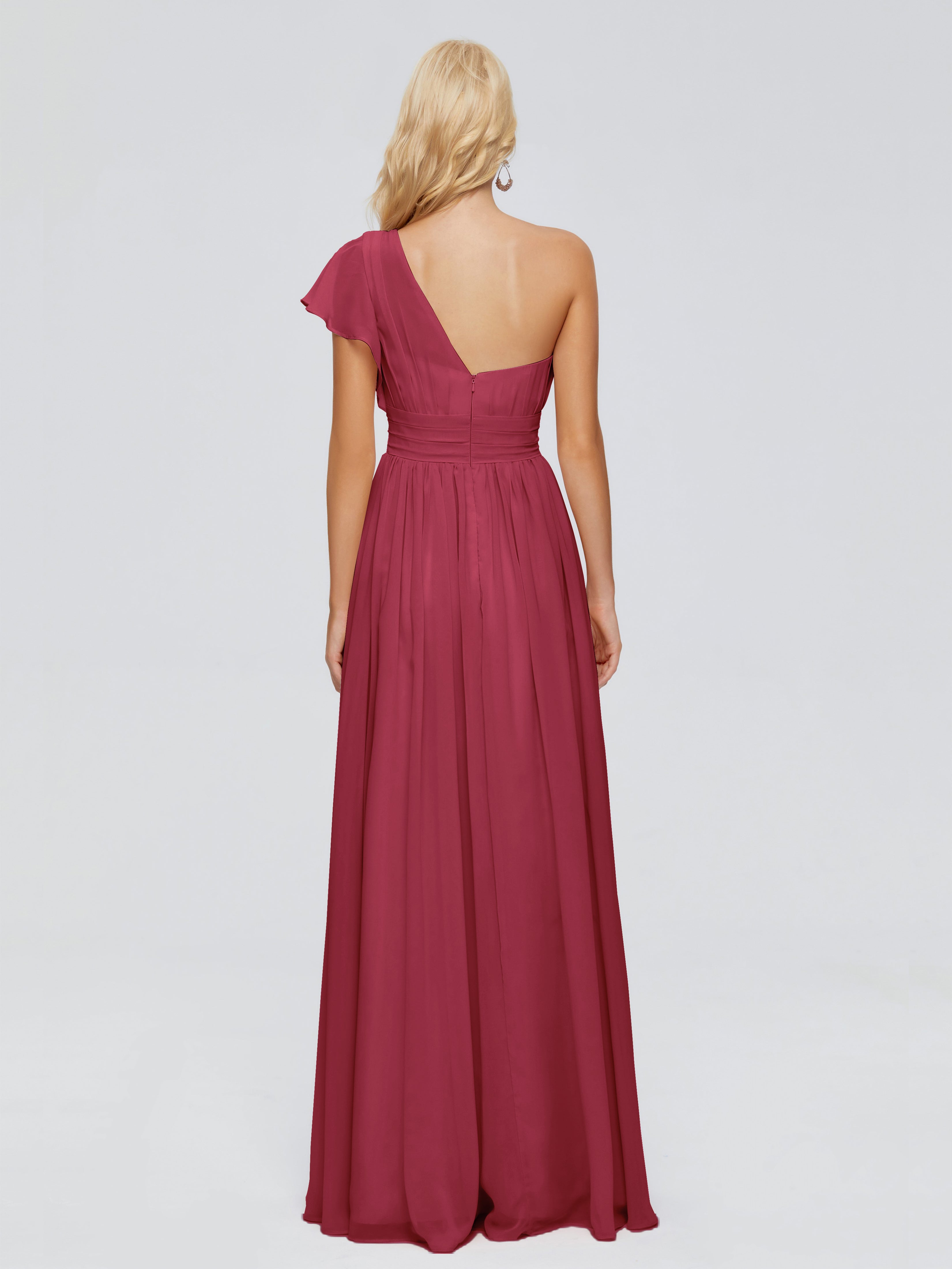 Couleur Rose Cannelle Trapèze Seule-Épaule Mousseline Robes Demoiselle D'Honneur