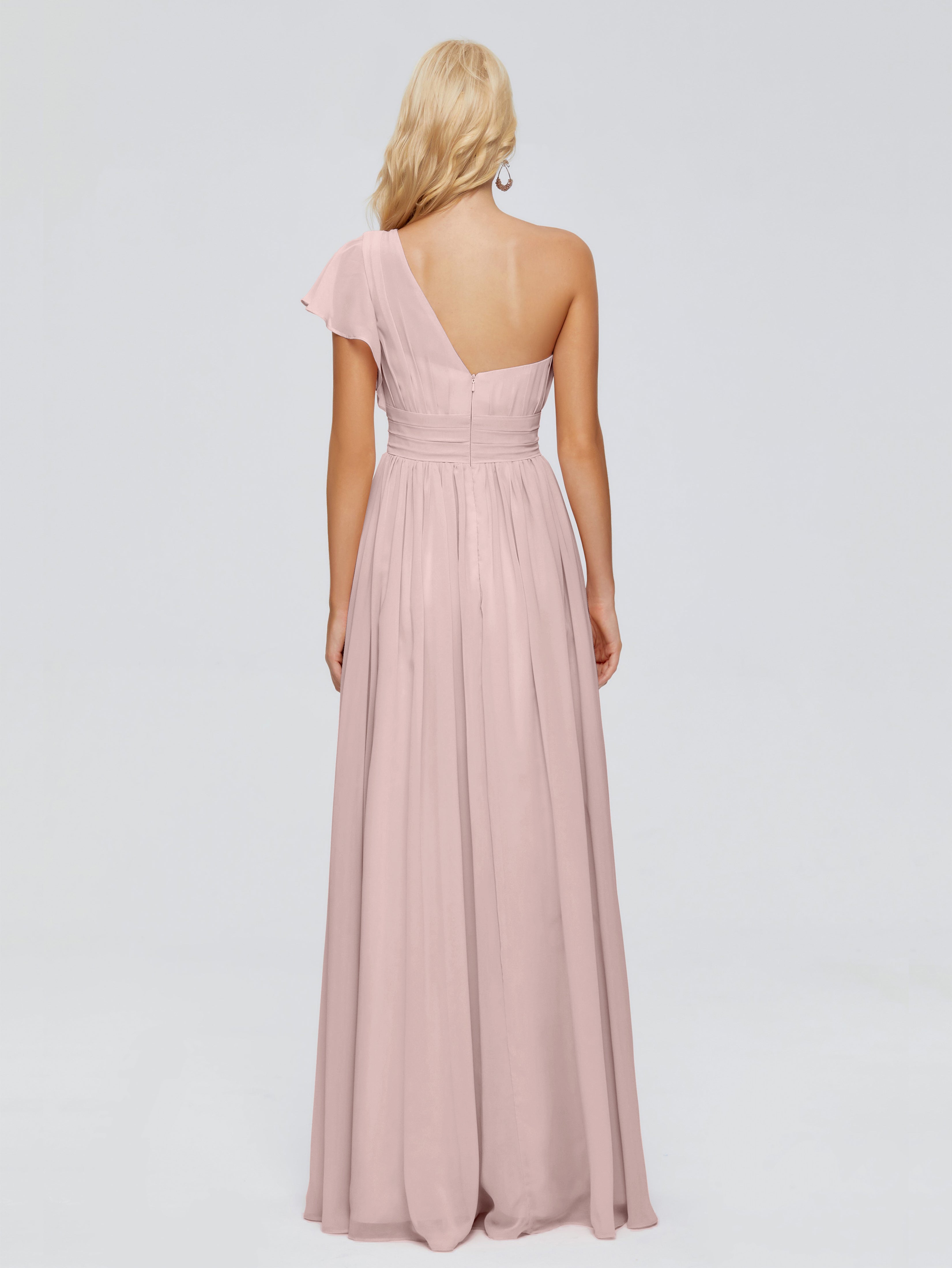 Demoiselles D'Honneur De Rose Poudrée Trapèze Seule-Épaule Mousseline Robes Demoiselle D'Honneur