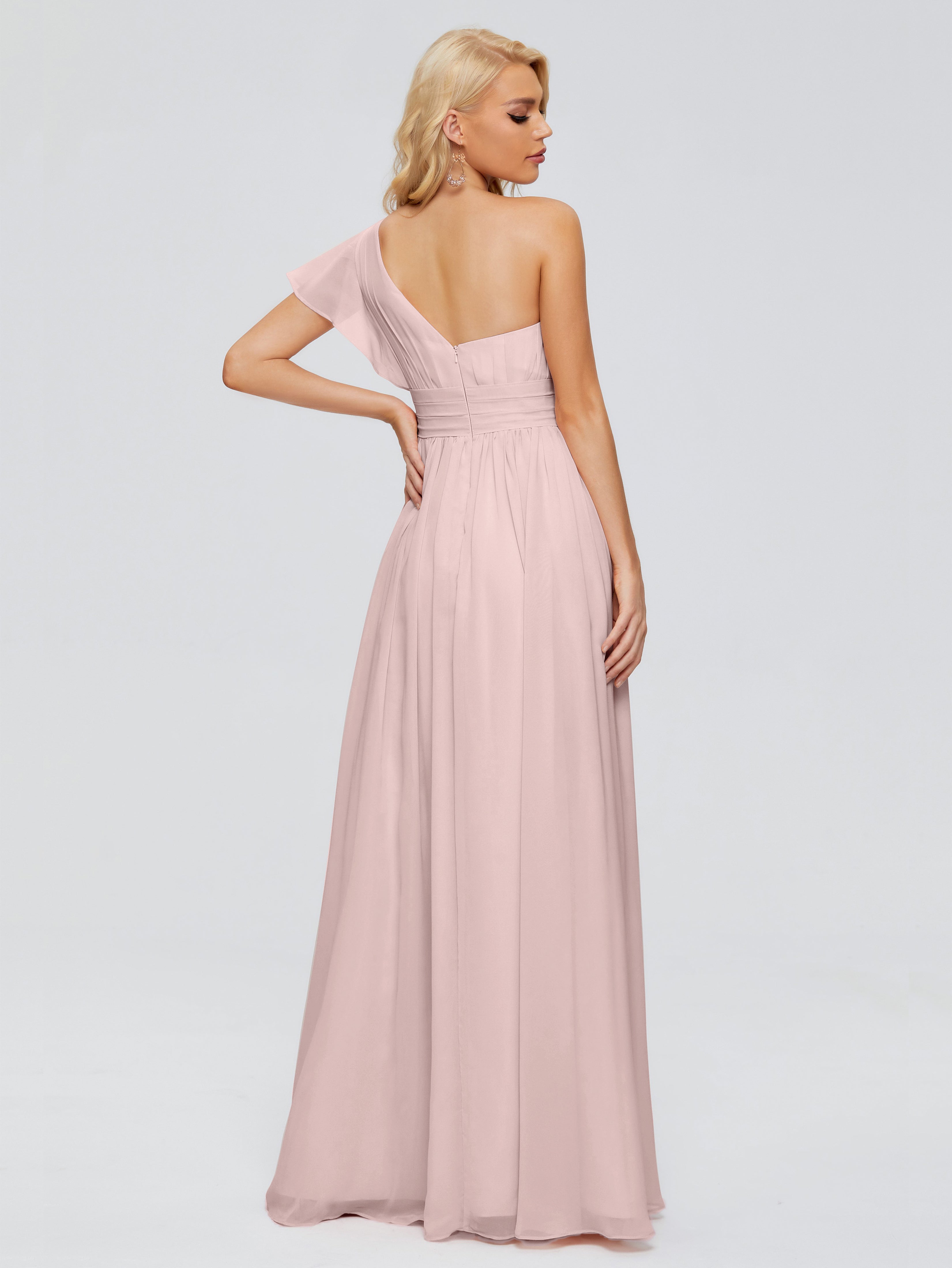 Demoiselles D'Honneur De Rose Poudrée Trapèze Seule-Épaule Mousseline Robes Demoiselle D'Honneur