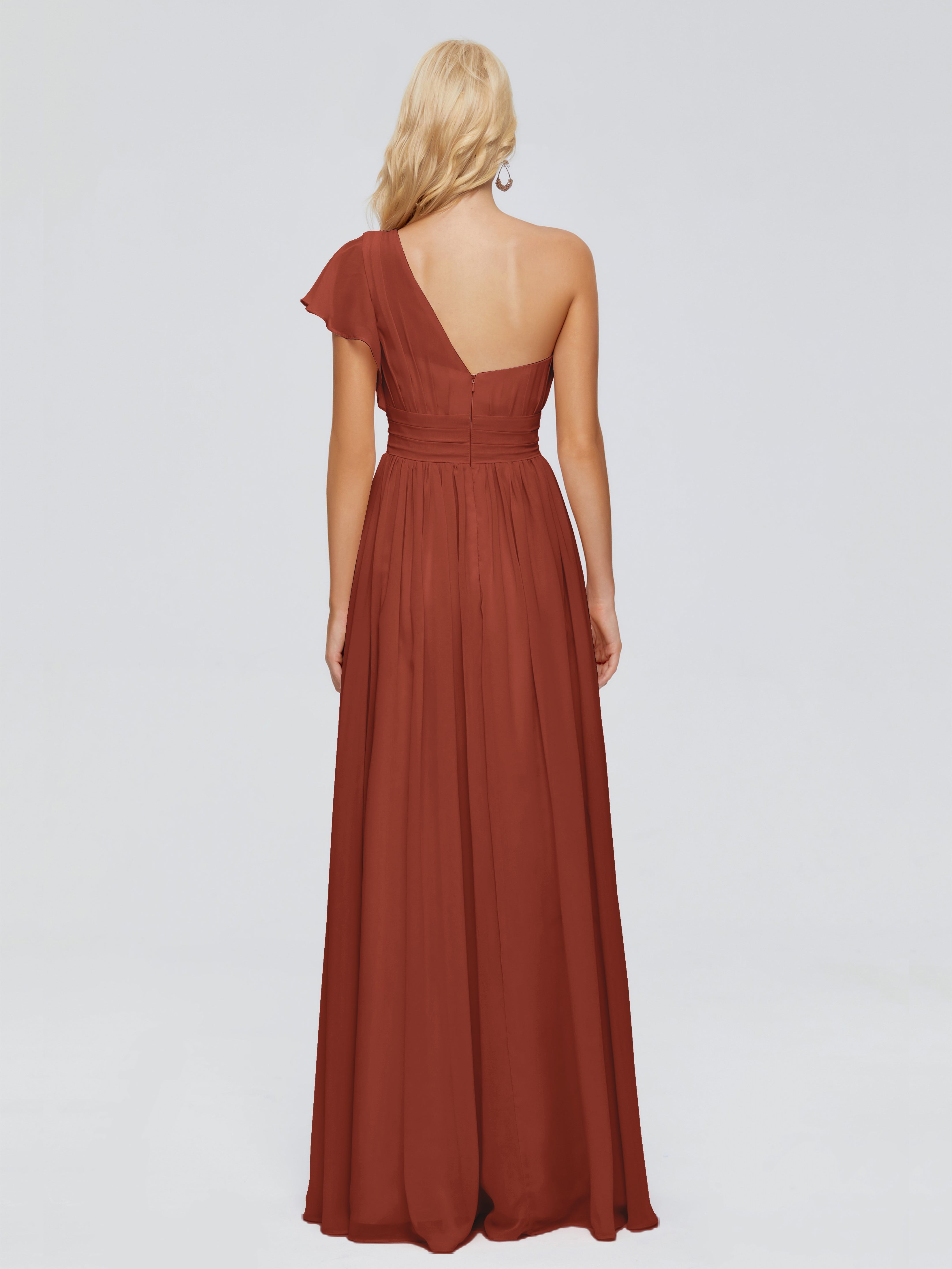 Robes De Demoiselle D'Honneur Couleur Rouille Bon Marché Trapèze Seule-Épaule Mousseline Robes Demoiselle D'Honneur