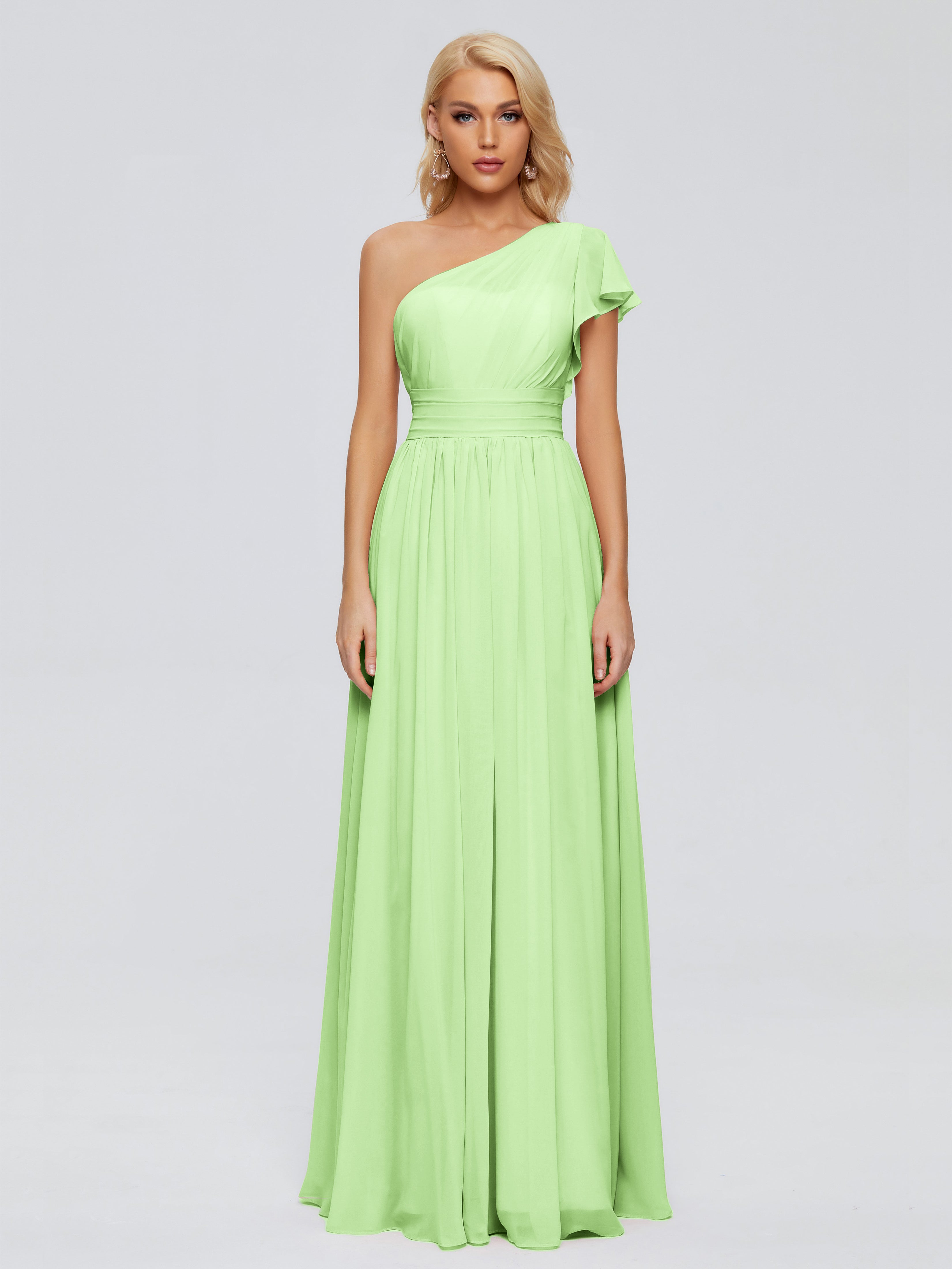 Demoiselle Robe Vert Sauge Trapèze Seule-Épaule Mousseline Robes Demoiselle D'Honneur