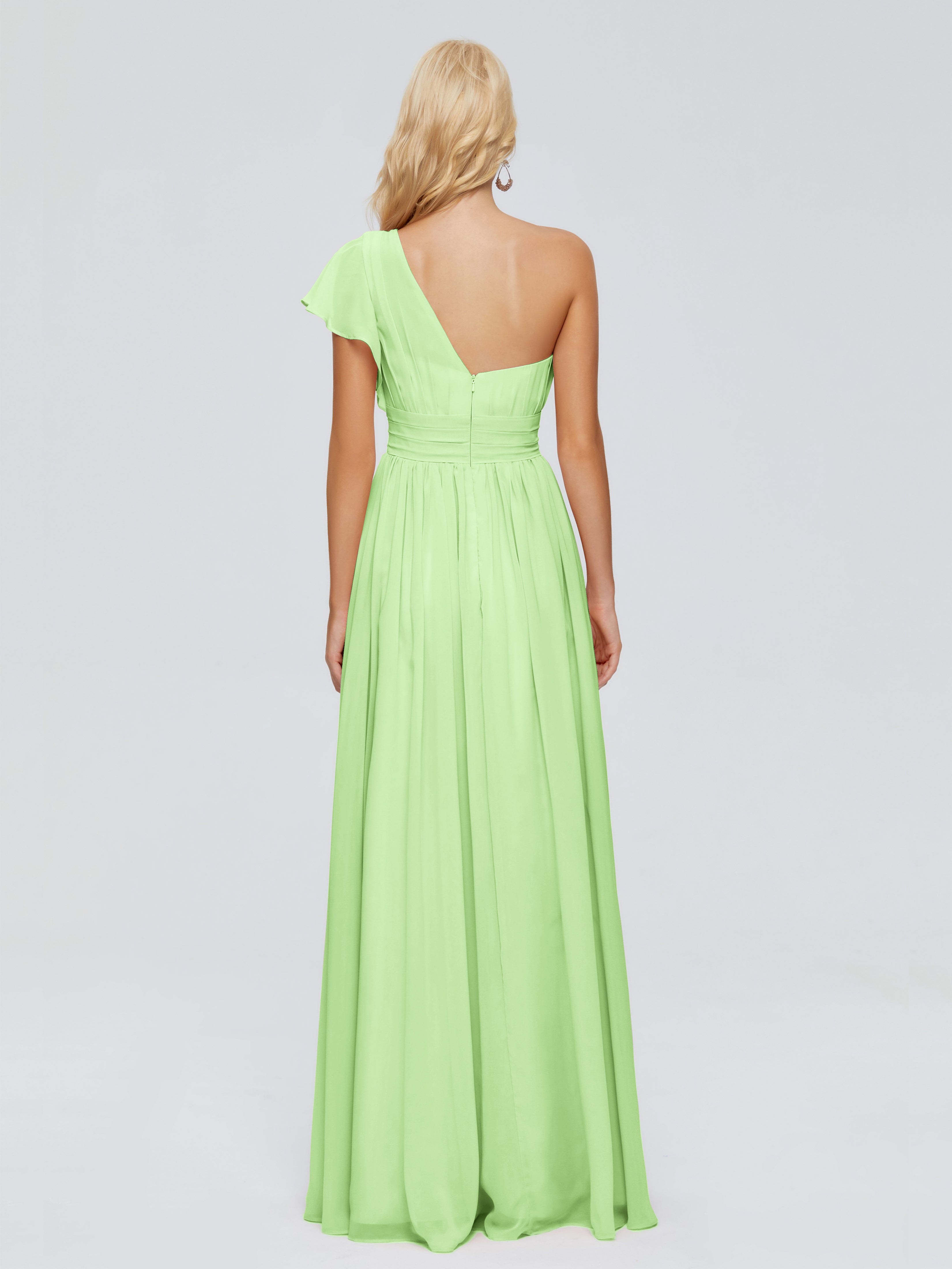 Demoiselle Robe Vert Sauge Trapèze Seule-Épaule Mousseline Robes Demoiselle D'Honneur