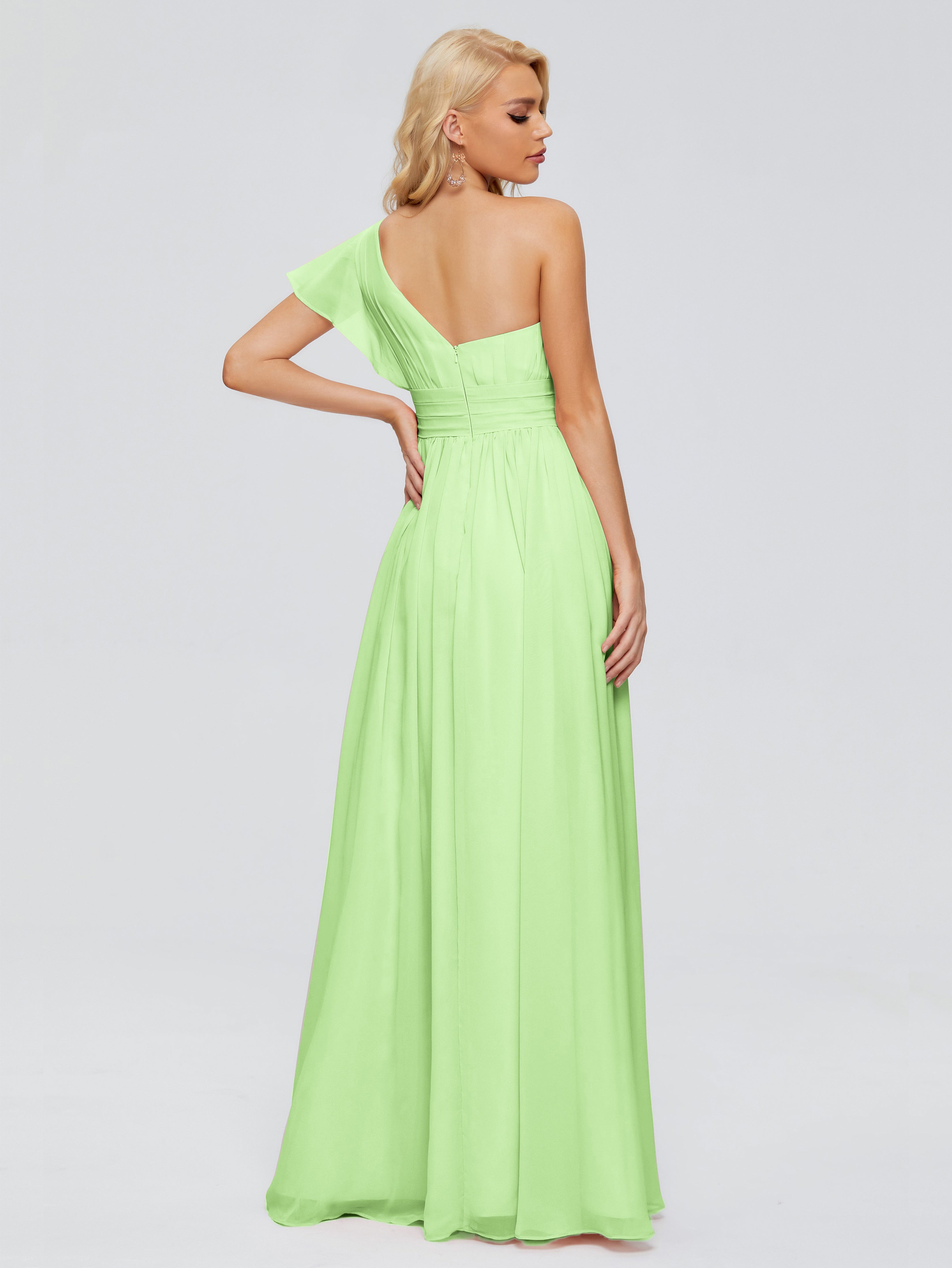 Demoiselle Robe Vert Sauge Trapèze Seule-Épaule Mousseline Robes Demoiselle D'Honneur