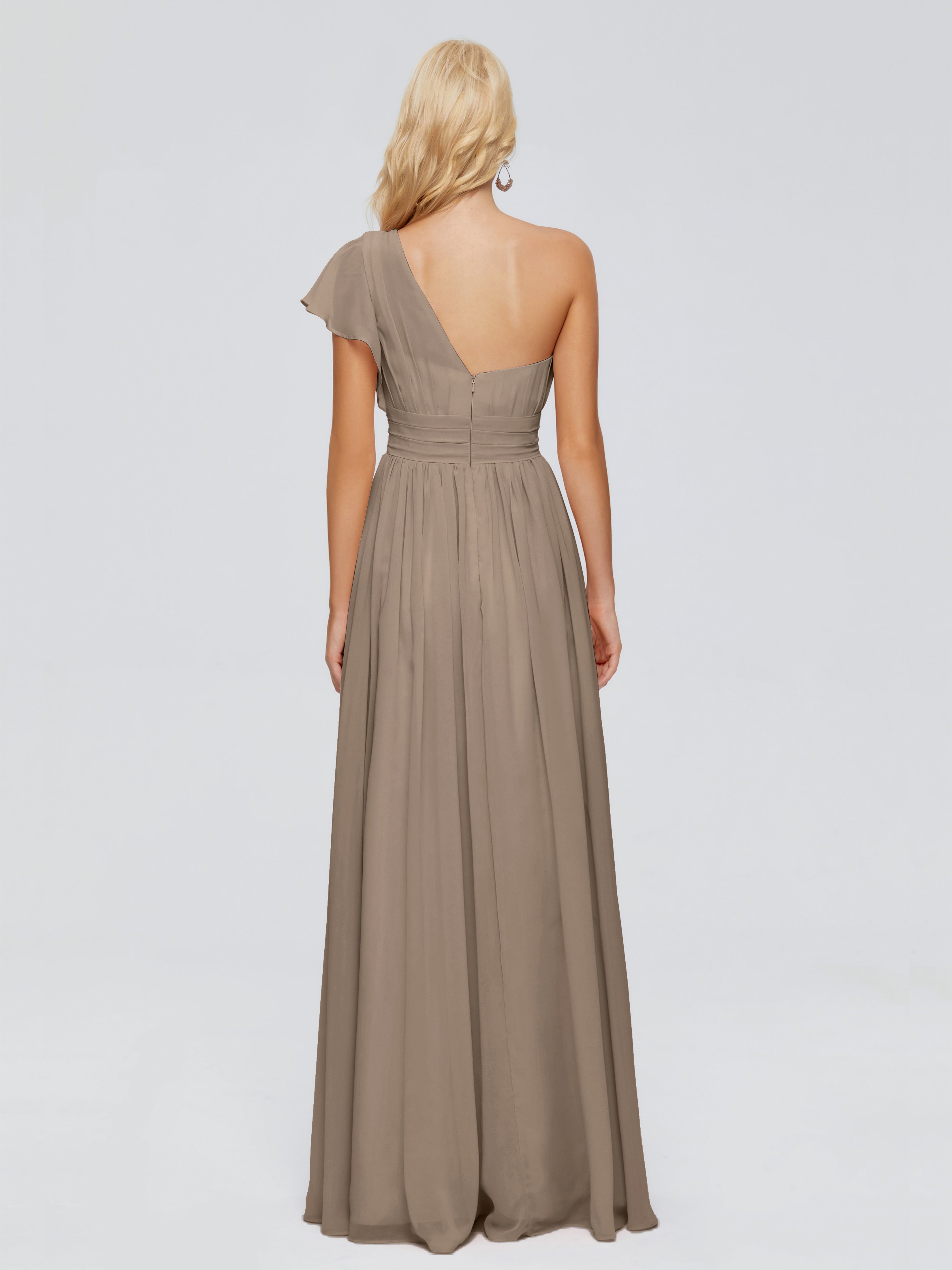 Robe Taupe Demoiselle D Honneur Trapèze Seule-Épaule Mousseline Robes Demoiselle D'Honneur
