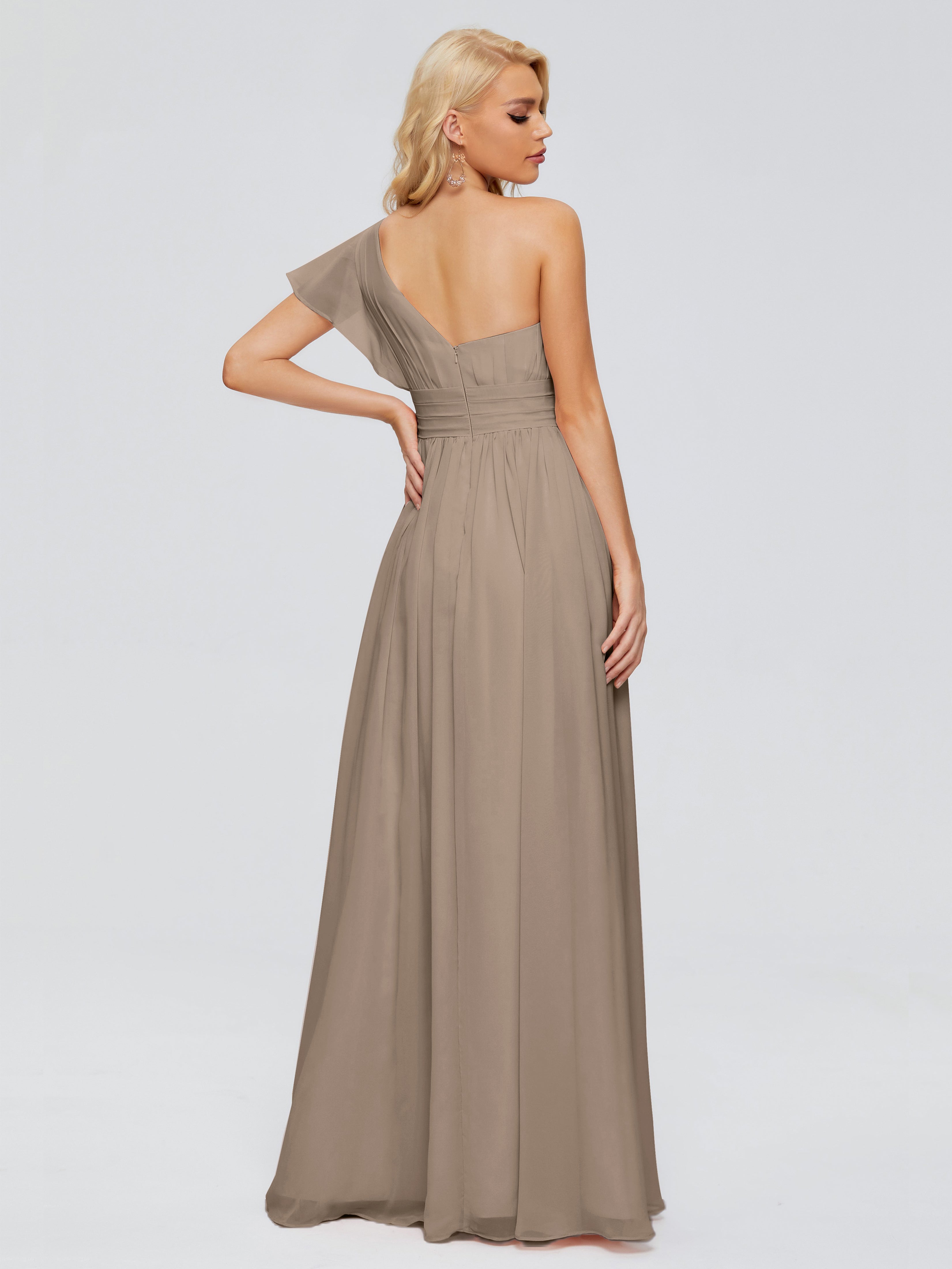 Robe Taupe Demoiselle D Honneur Trapèze Seule-Épaule Mousseline Robes Demoiselle D'Honneur