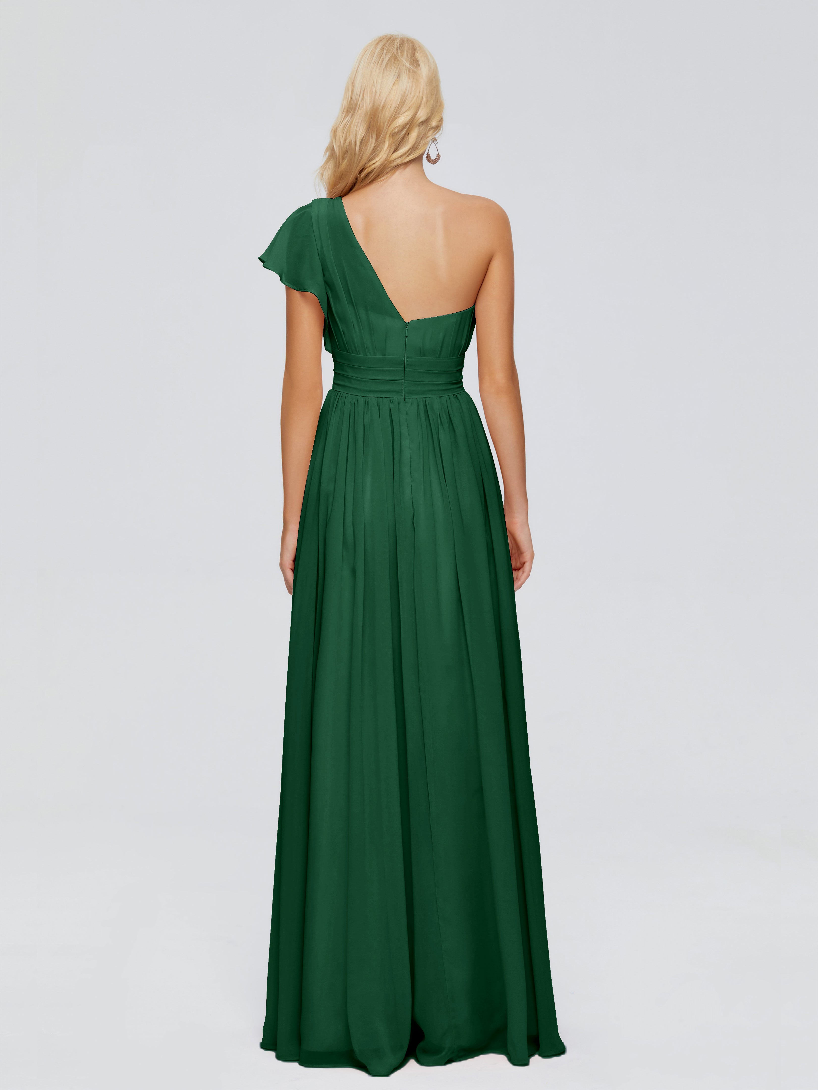 Robes De Demoiselle D'Honneur Vert Foncé Trapèze Seule-Épaule Mousseline Robes Demoiselle D'Honneur