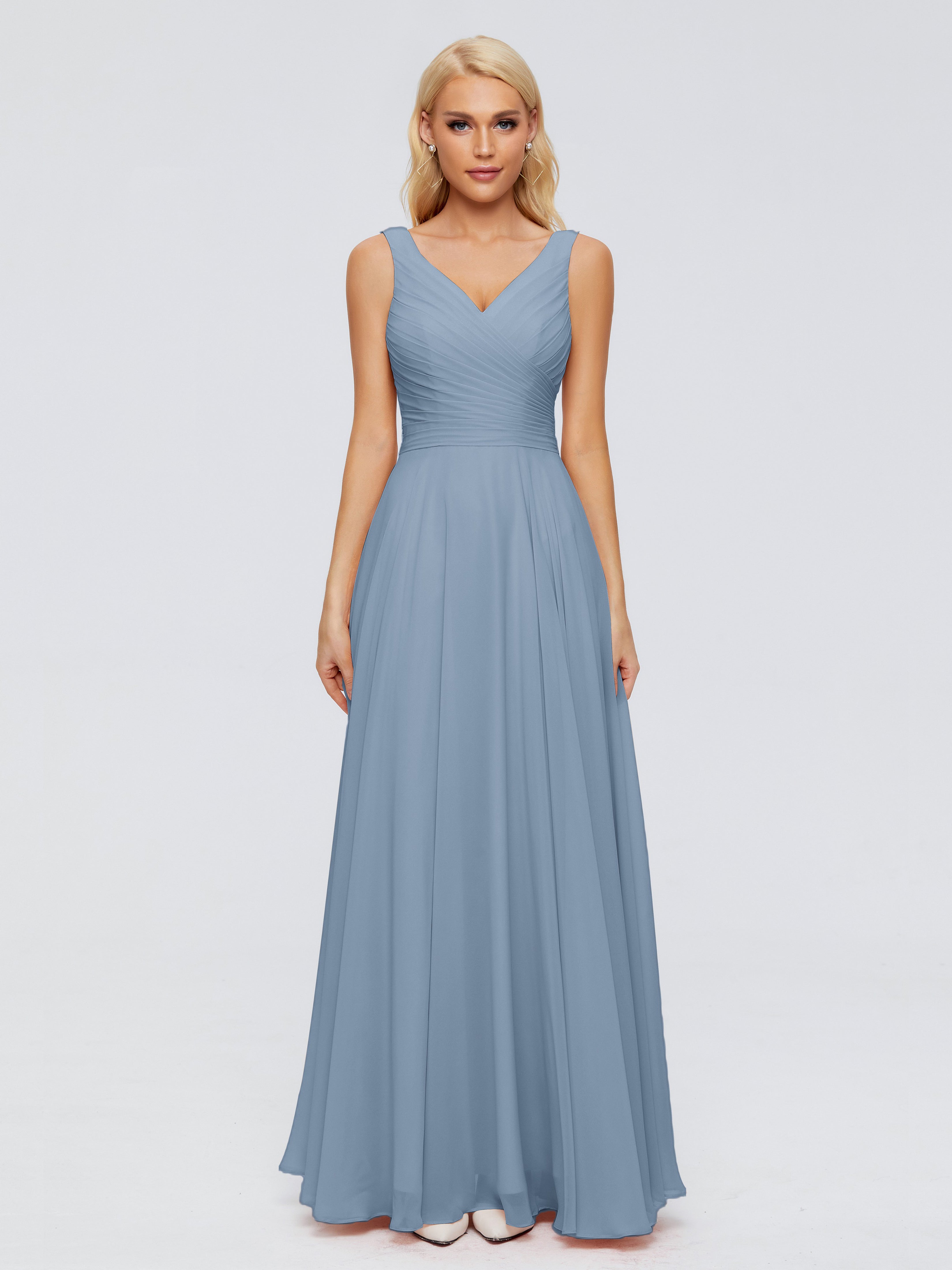 Robes De Demoiselle D'Honneur Bleu De Schiste Col V Mousseline Robes Demoiselle D'Honneur Avec Ceinture