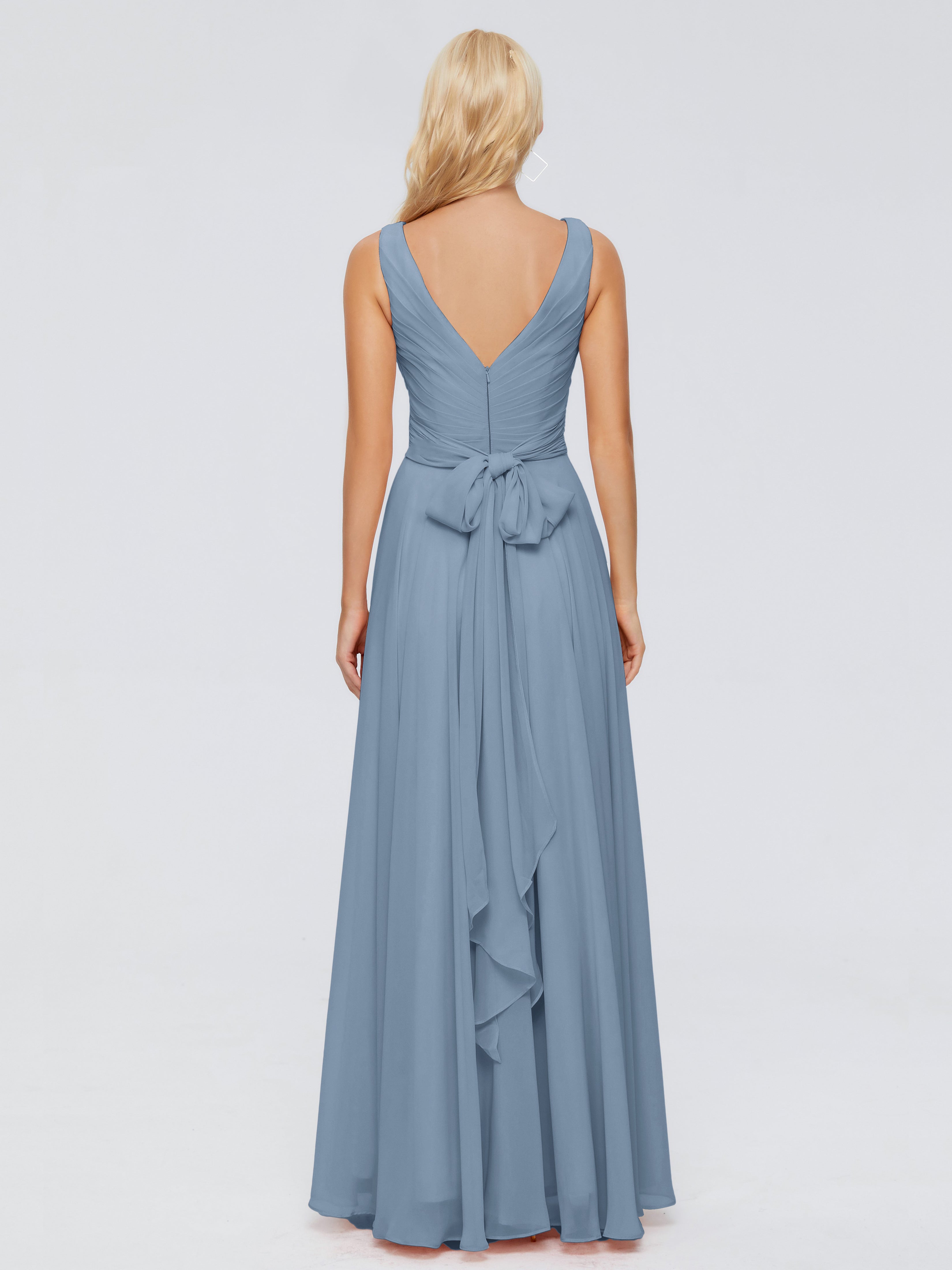 Robes De Demoiselle D'Honneur Bleu De Schiste Col V Mousseline Robes Demoiselle D'Honneur Avec Ceinture
