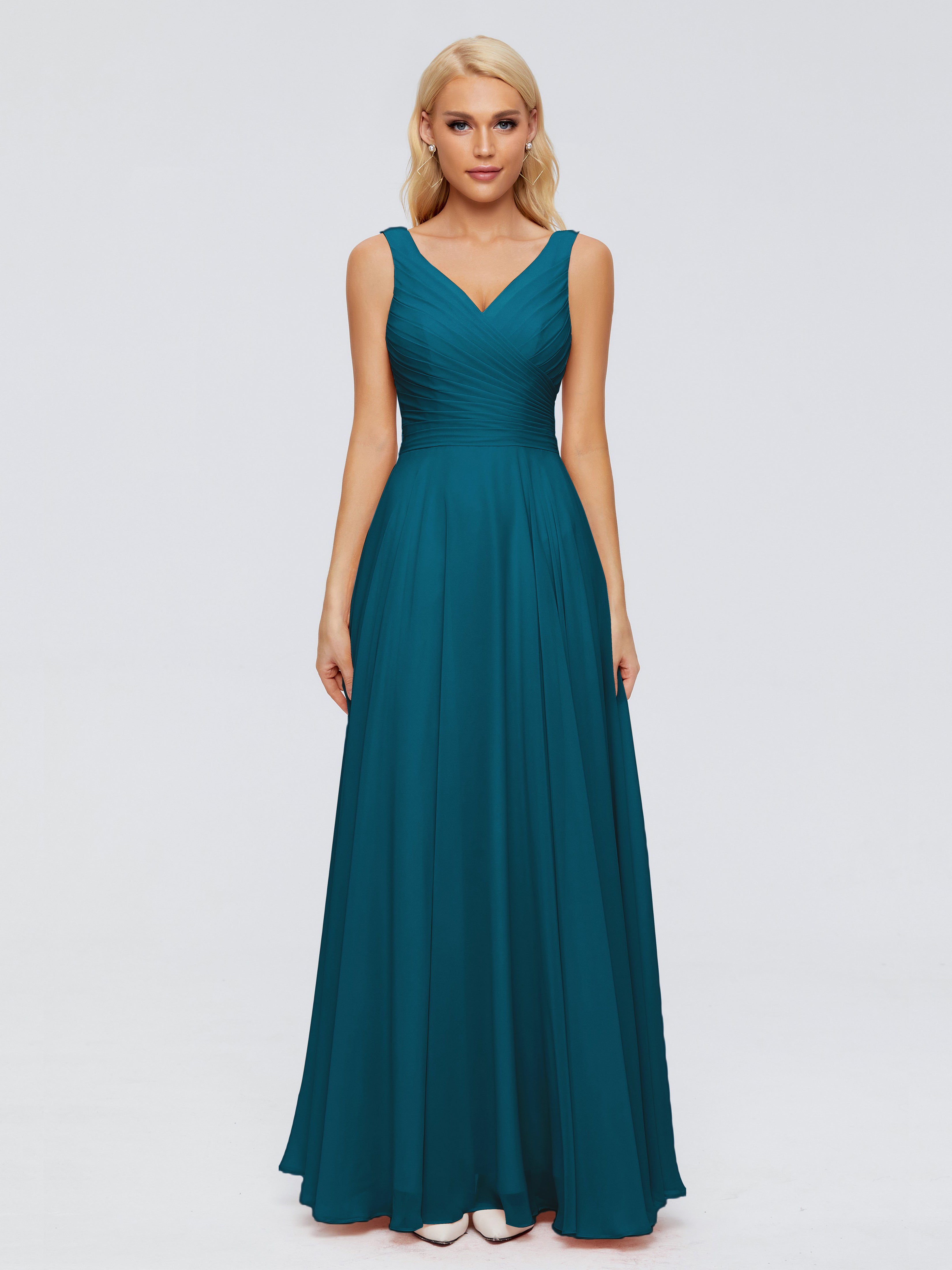 Robe De Demoiselle D'Honneur Bleu Encre Col V Mousseline Robes Demoiselle D'Honneur Avec Ceinture