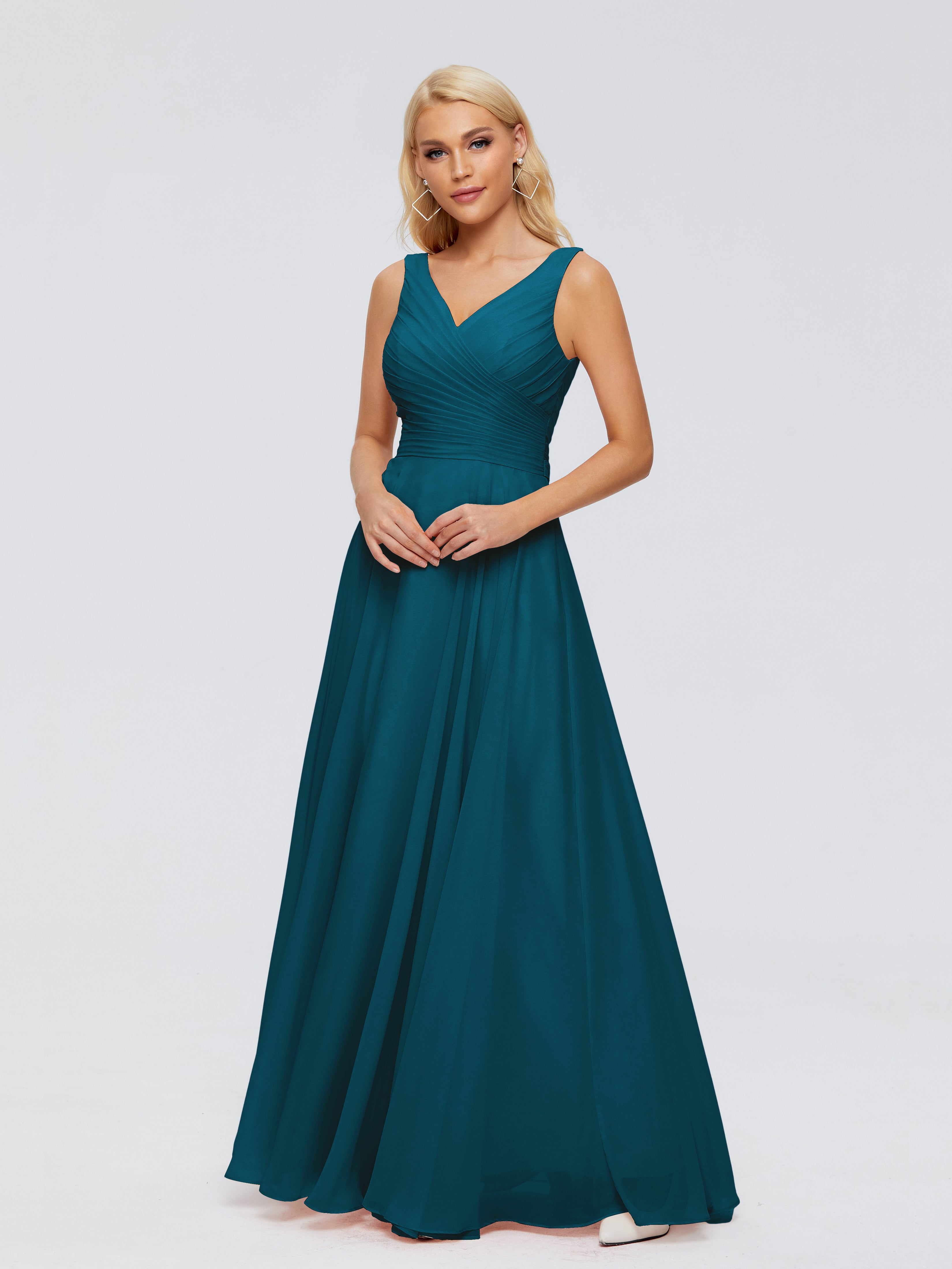 Robe De Demoiselle D'Honneur Bleu Encre Col V Mousseline Robes Demoiselle D'Honneur Avec Ceinture