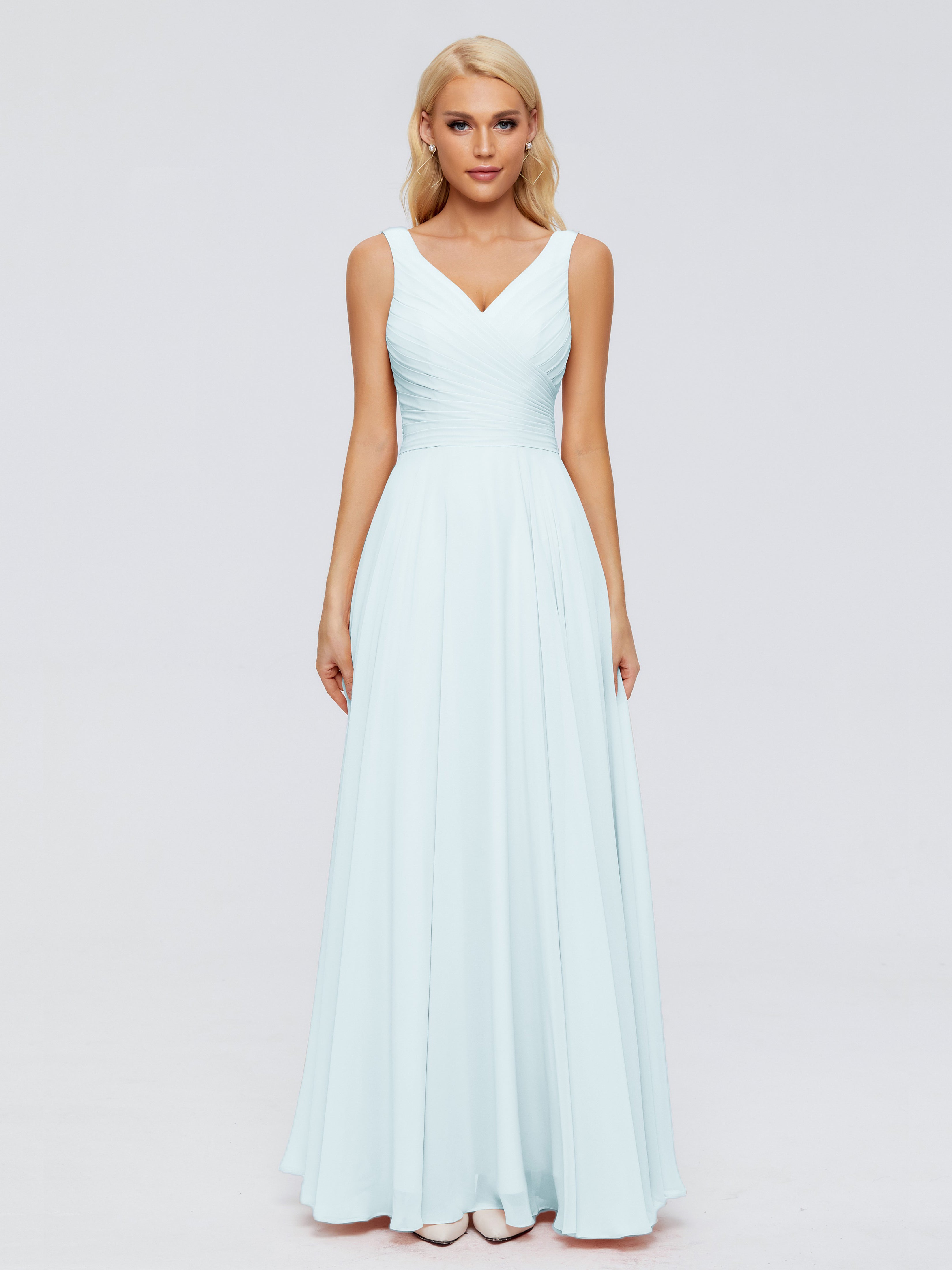 Robe De Demoiselle D'Honneur Brume Col V Mousseline Robes Demoiselle D'Honneur Avec Ceinture