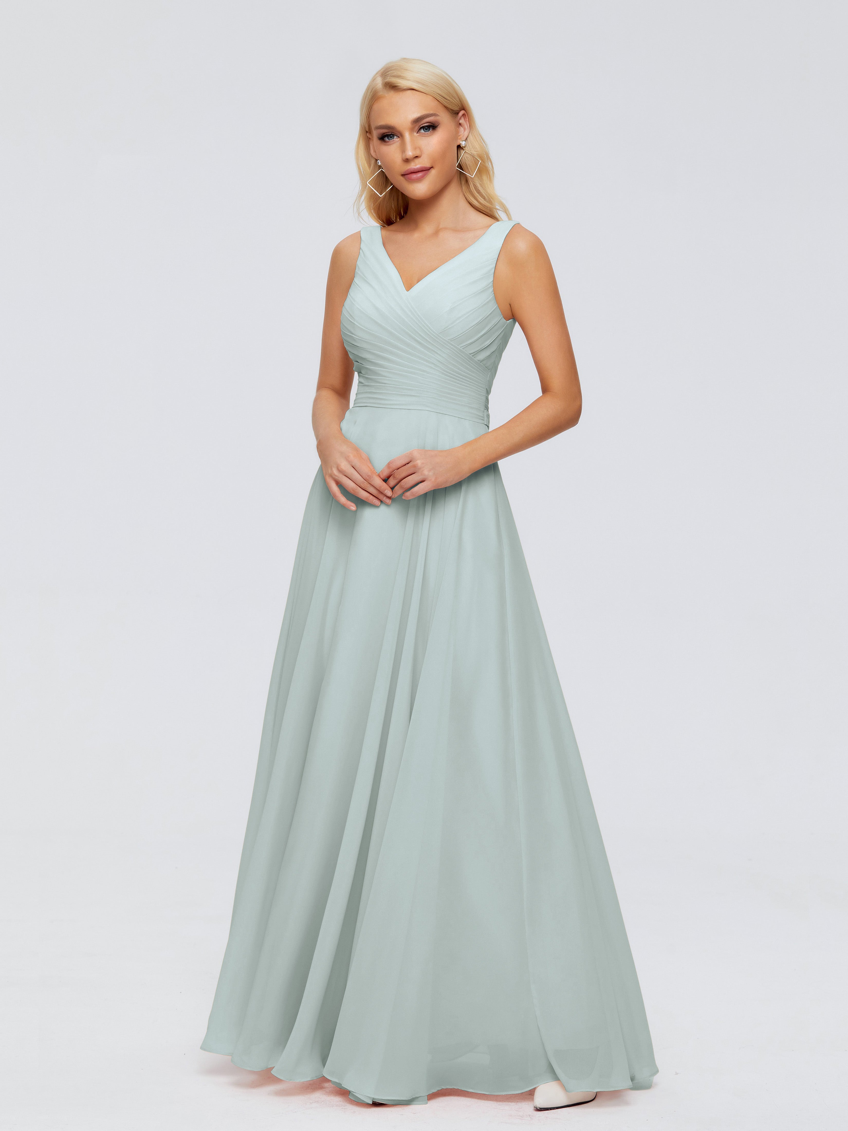 Robe Demoiselle D Honneur Celadon Col V Mousseline Robes Demoiselle D'Honneur Avec Ceinture
