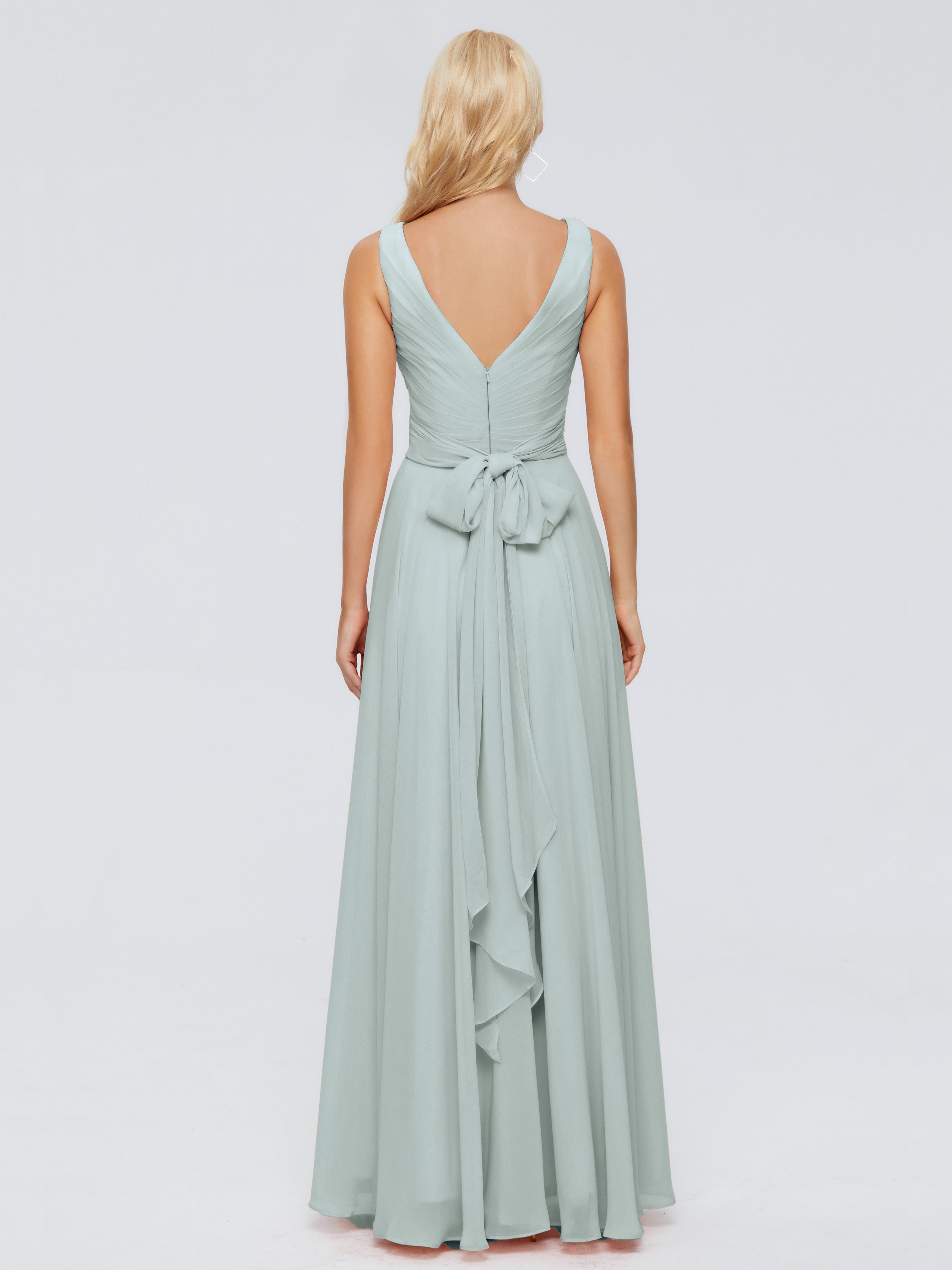 Robe Demoiselle D Honneur Celadon Col V Mousseline Robes Demoiselle D'Honneur Avec Ceinture