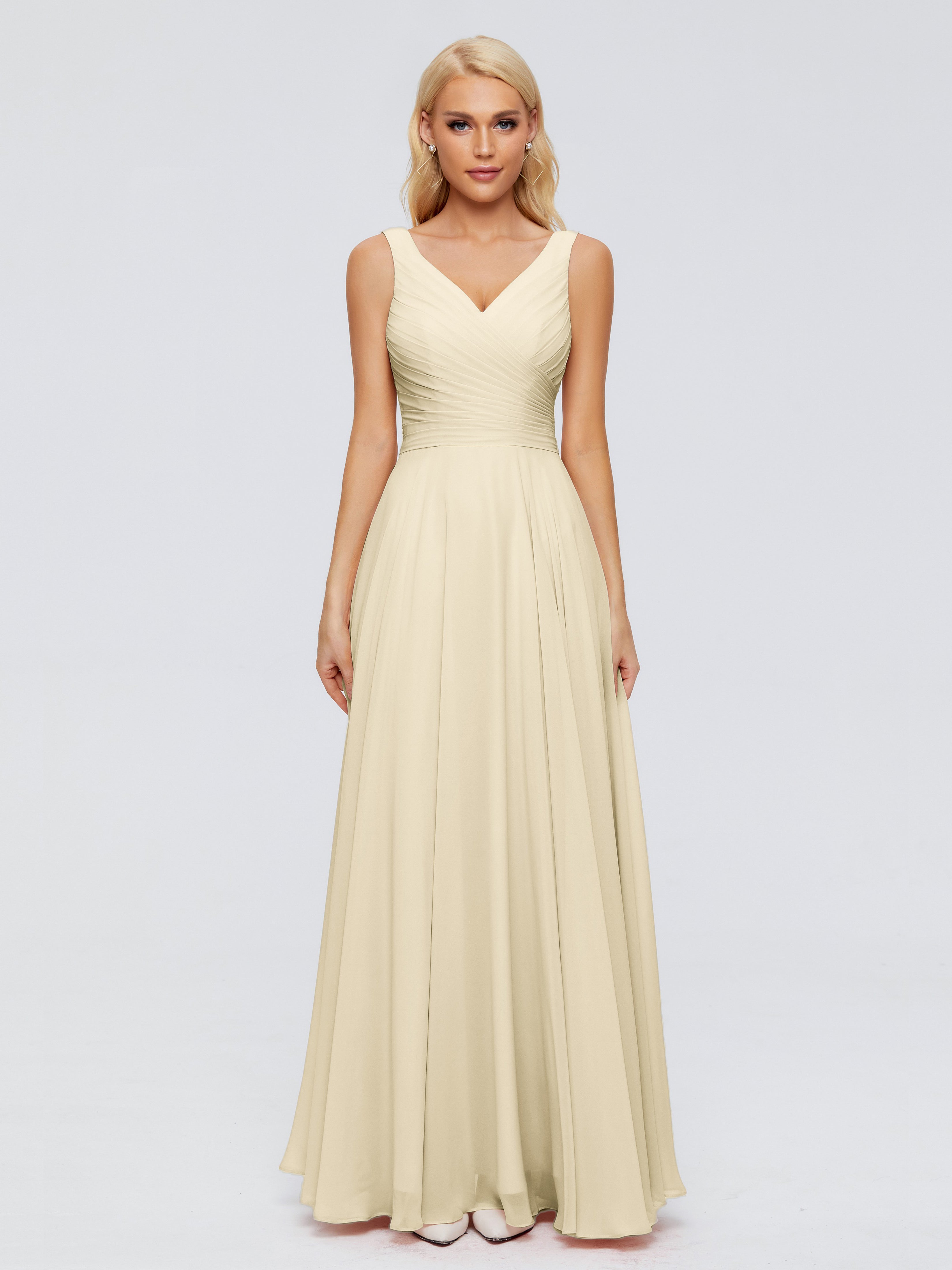 Champagne Robe Demoiselle D Honneur Col V Mousseline Robes Demoiselle D'Honneur Avec Ceinture