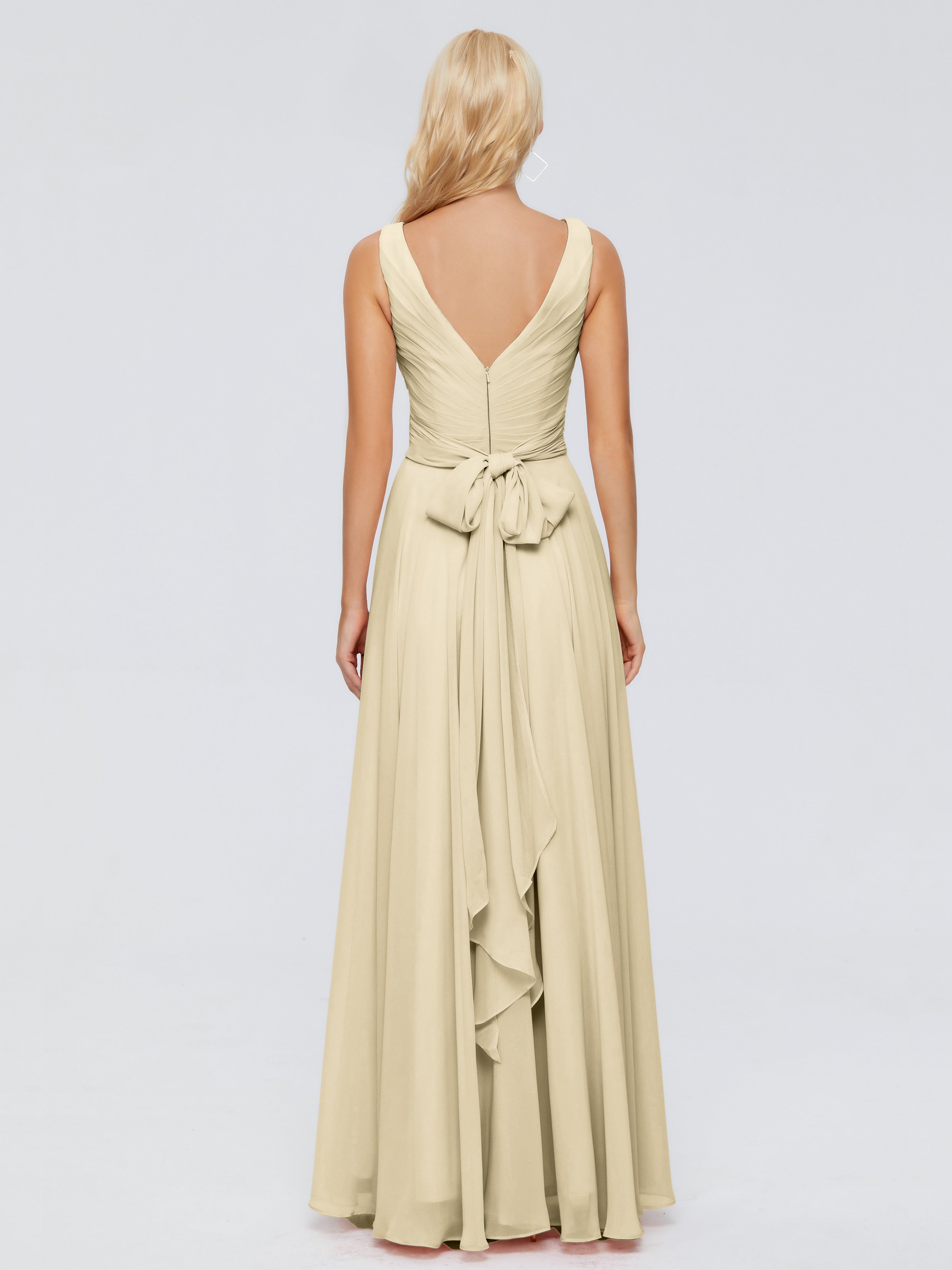 Champagne Robe Demoiselle D Honneur Col V Mousseline Robes Demoiselle D'Honneur Avec Ceinture