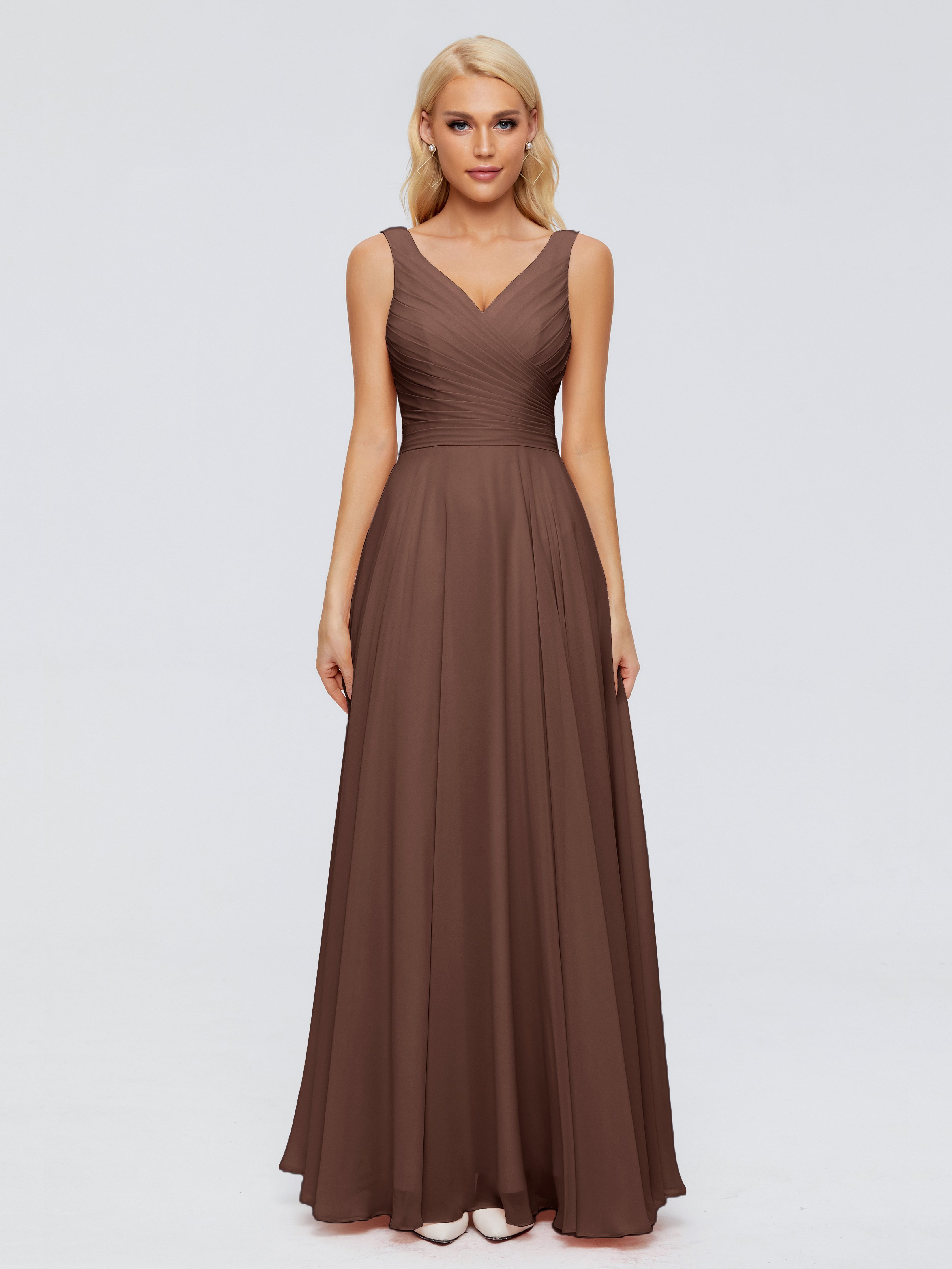 Robe De Demoiselle D Honneur Chocolat Col V Mousseline Robes Demoiselle D'Honneur Avec Ceinture