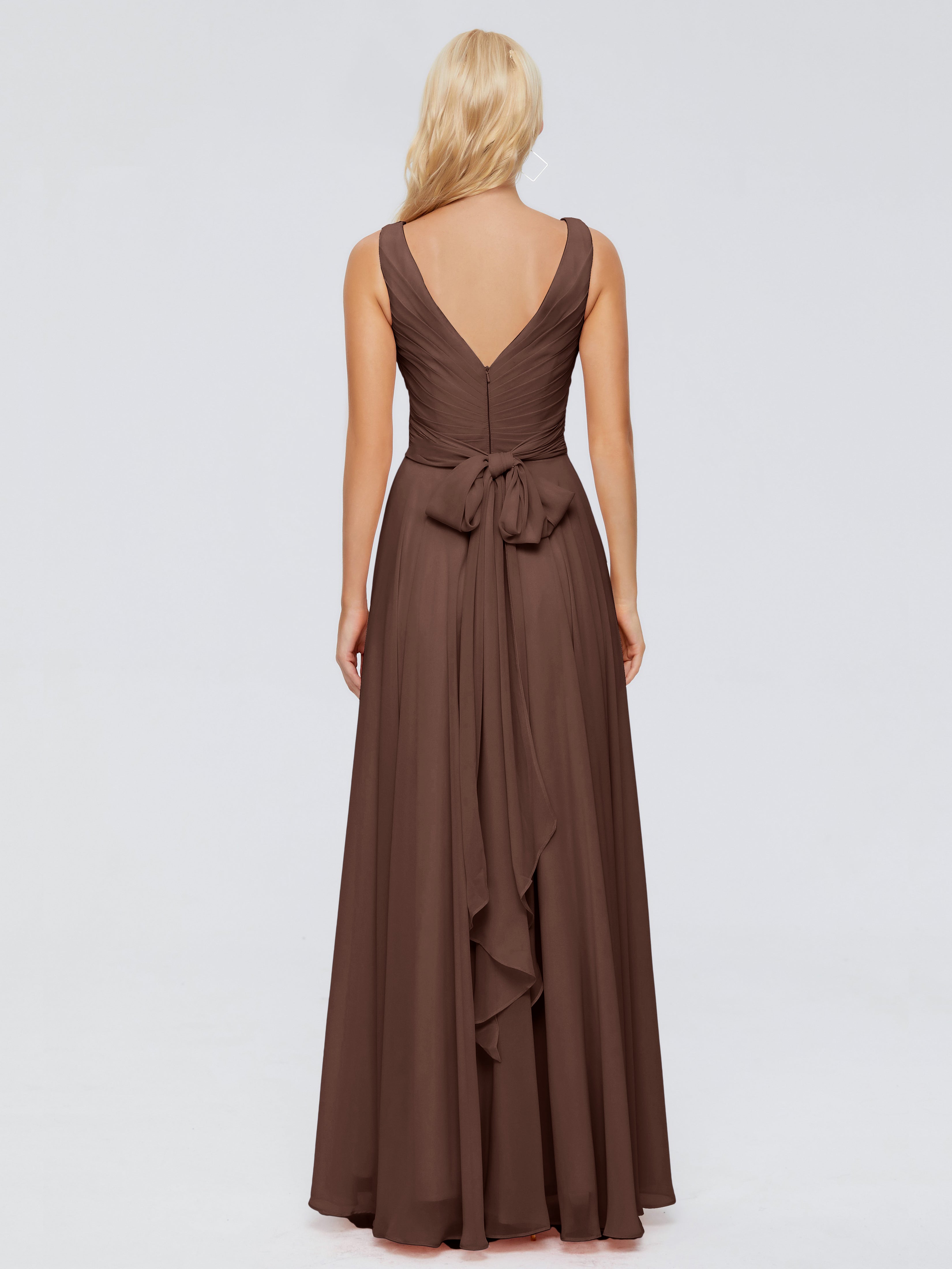 Robe De Demoiselle D Honneur Chocolat Col V Mousseline Robes Demoiselle D'Honneur Avec Ceinture