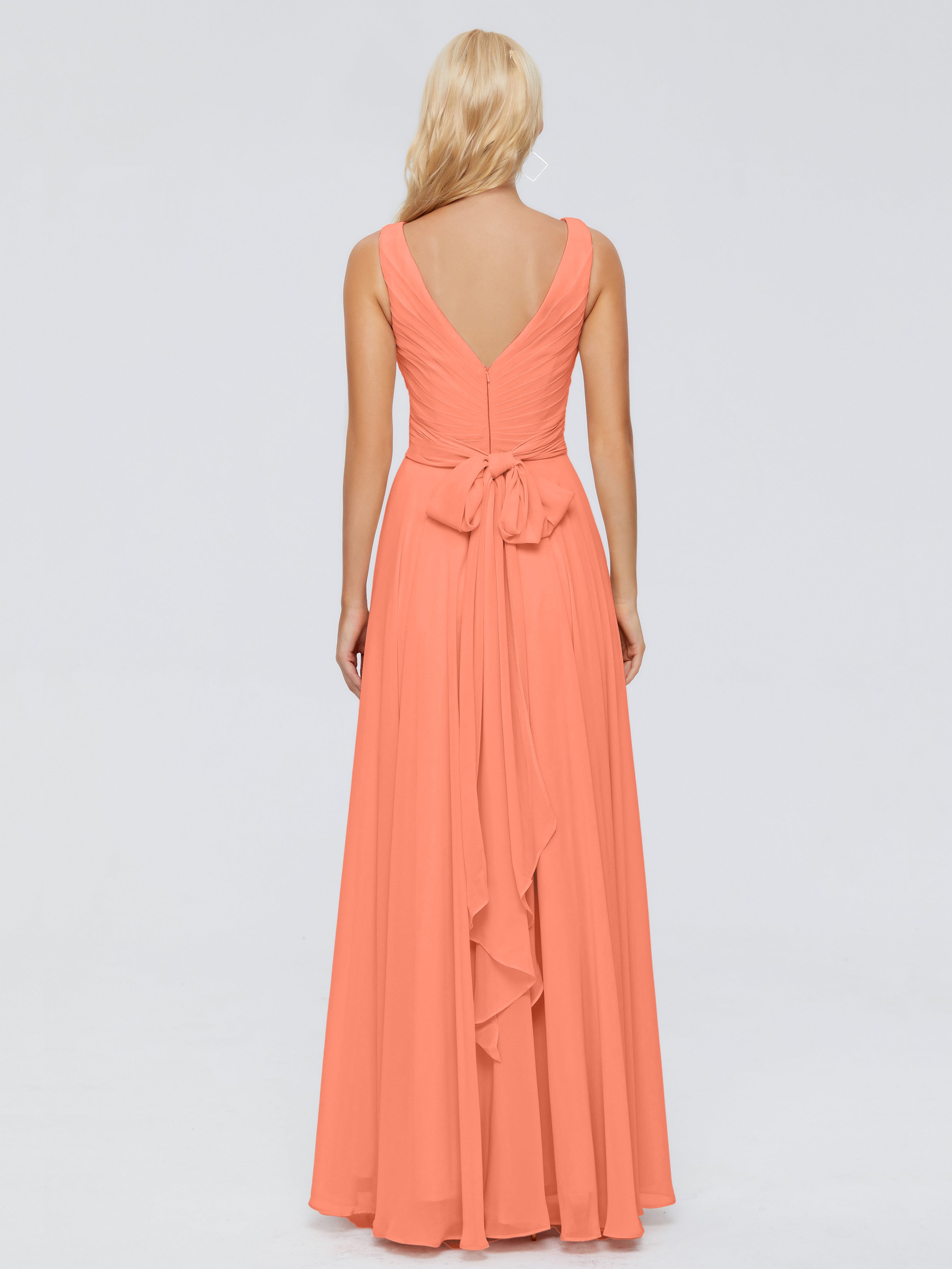 Robes De Demoiselle D'Honneur Coucher De Soleil Col V Mousseline Robes Demoiselle D'Honneur Avec Ceinture