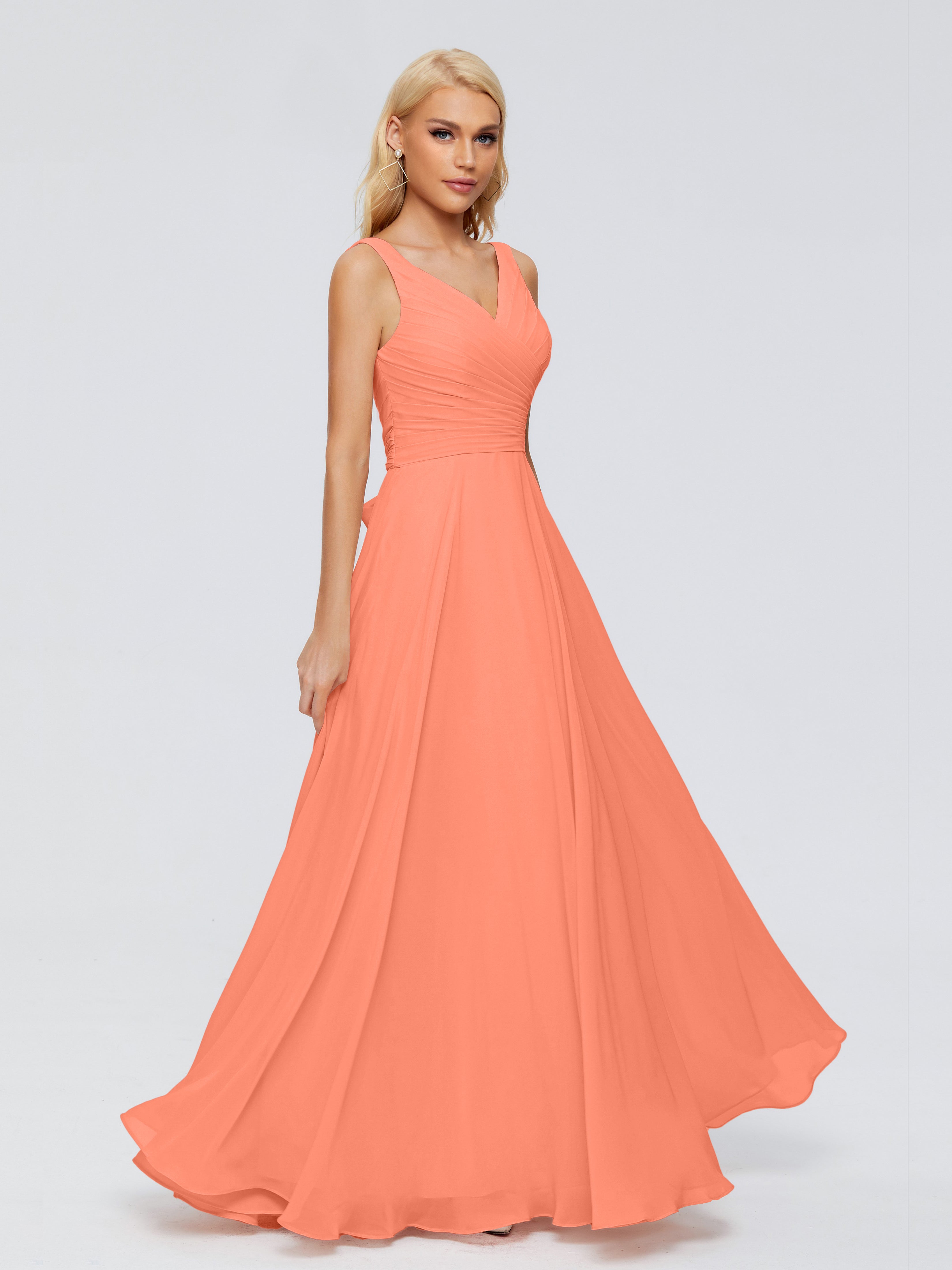 Robes De Demoiselle D'Honneur Coucher De Soleil Col V Mousseline Robes Demoiselle D'Honneur Avec Ceinture