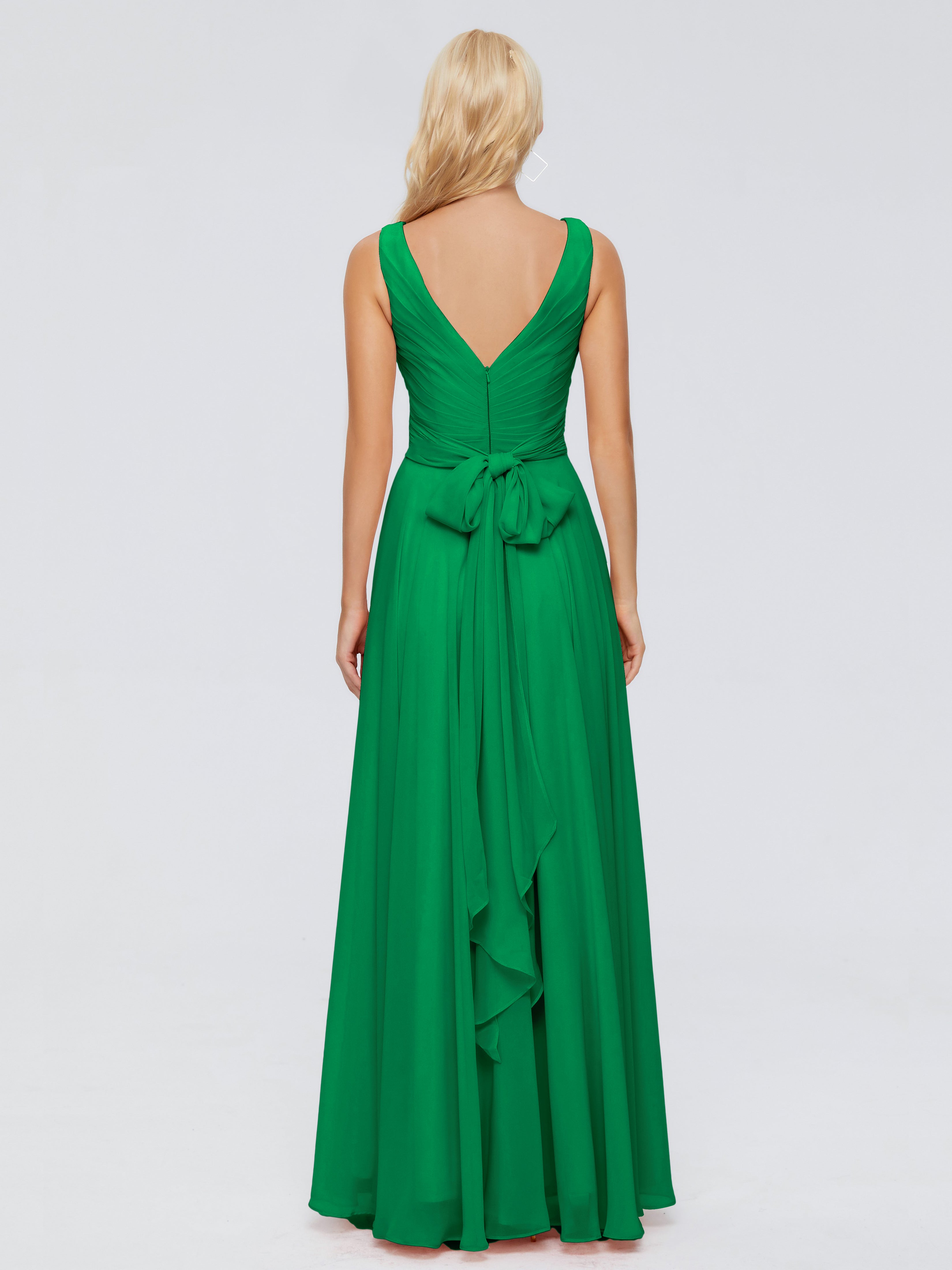 Robe Demoiselle D Honneur Emeraude Col V Mousseline Robes Demoiselle D'Honneur Avec Ceinture