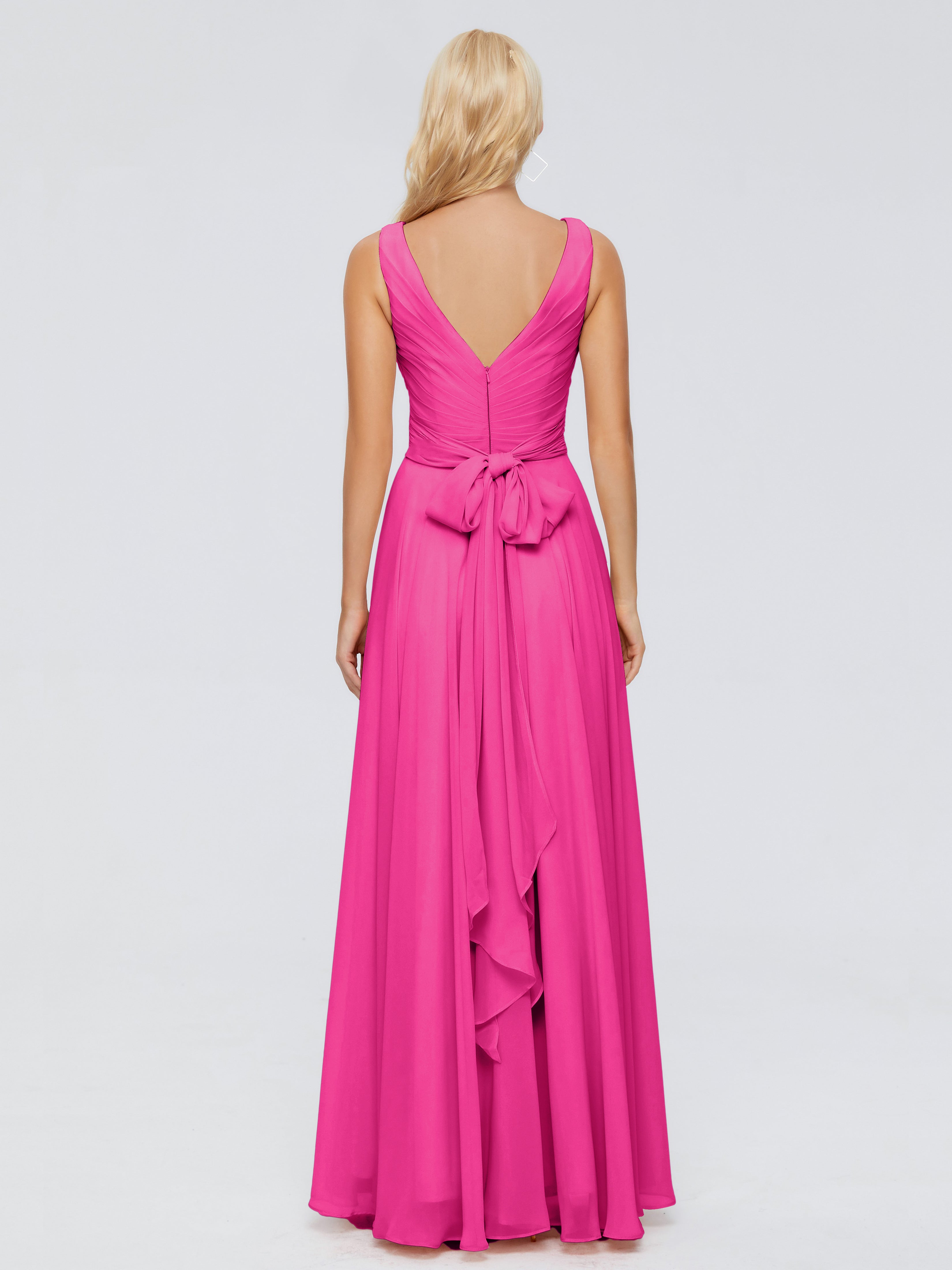 Robe De Demoiselle D Honneur Fuchsia Col V Mousseline Robes Demoiselle D'Honneur Avec Ceinture