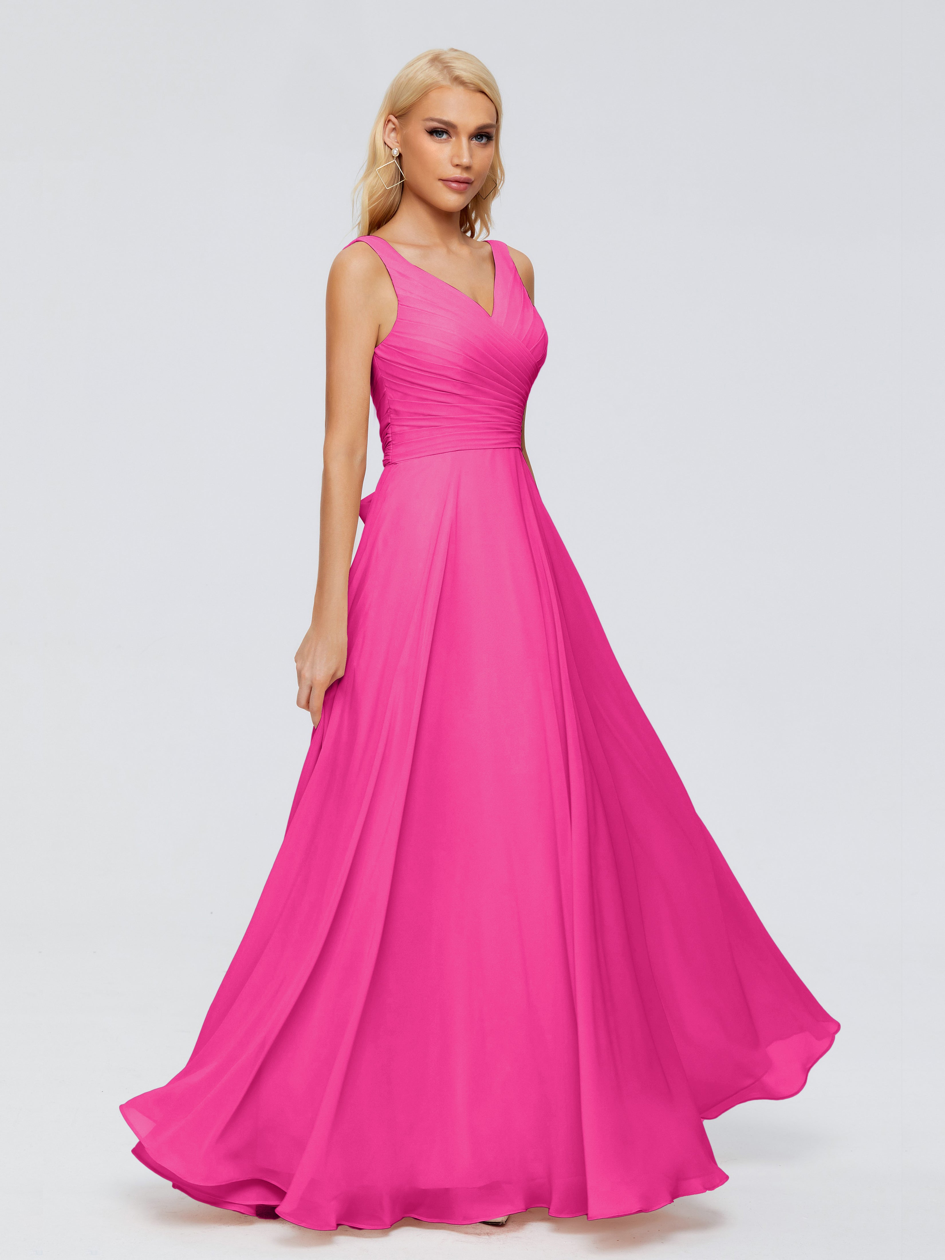 Robe De Demoiselle D Honneur Fuchsia Col V Mousseline Robes Demoiselle D'Honneur Avec Ceinture