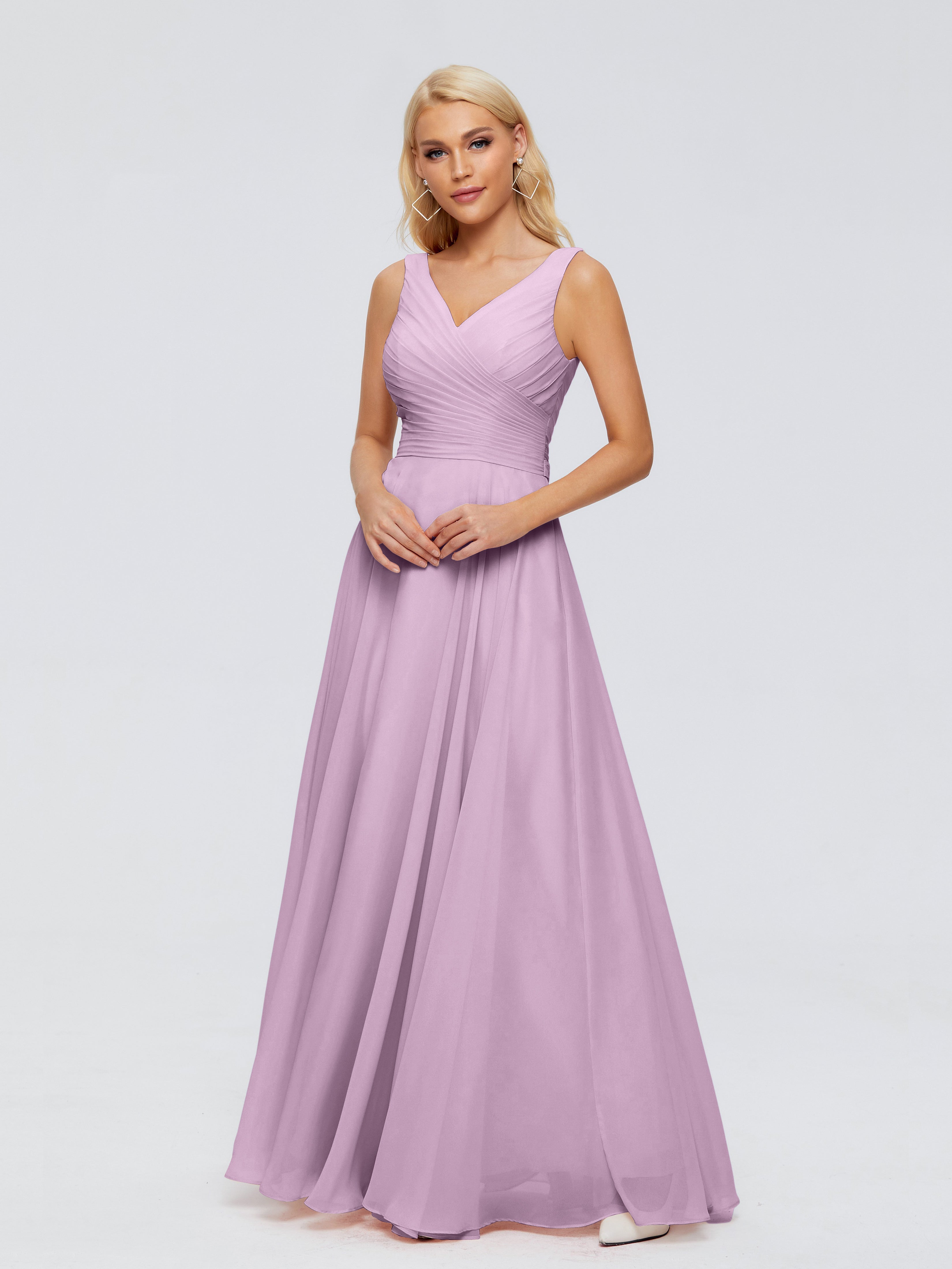 Robes De Demoiselle D'Honneur Glycine Col V Mousseline Robes Demoiselle D'Honneur Avec Ceinture