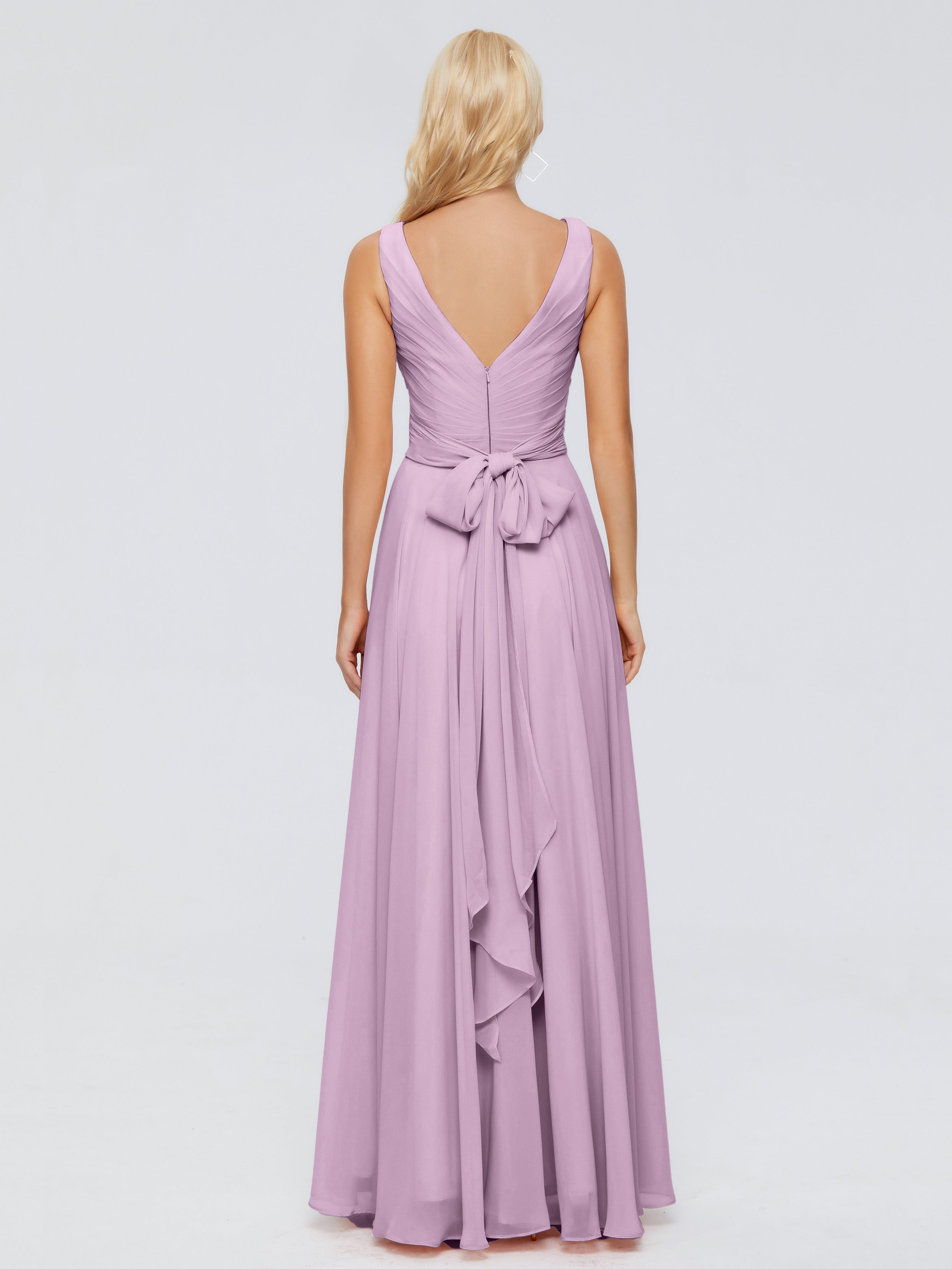 Robes De Demoiselle D'Honneur Glycine Col V Mousseline Robes Demoiselle D'Honneur Avec Ceinture