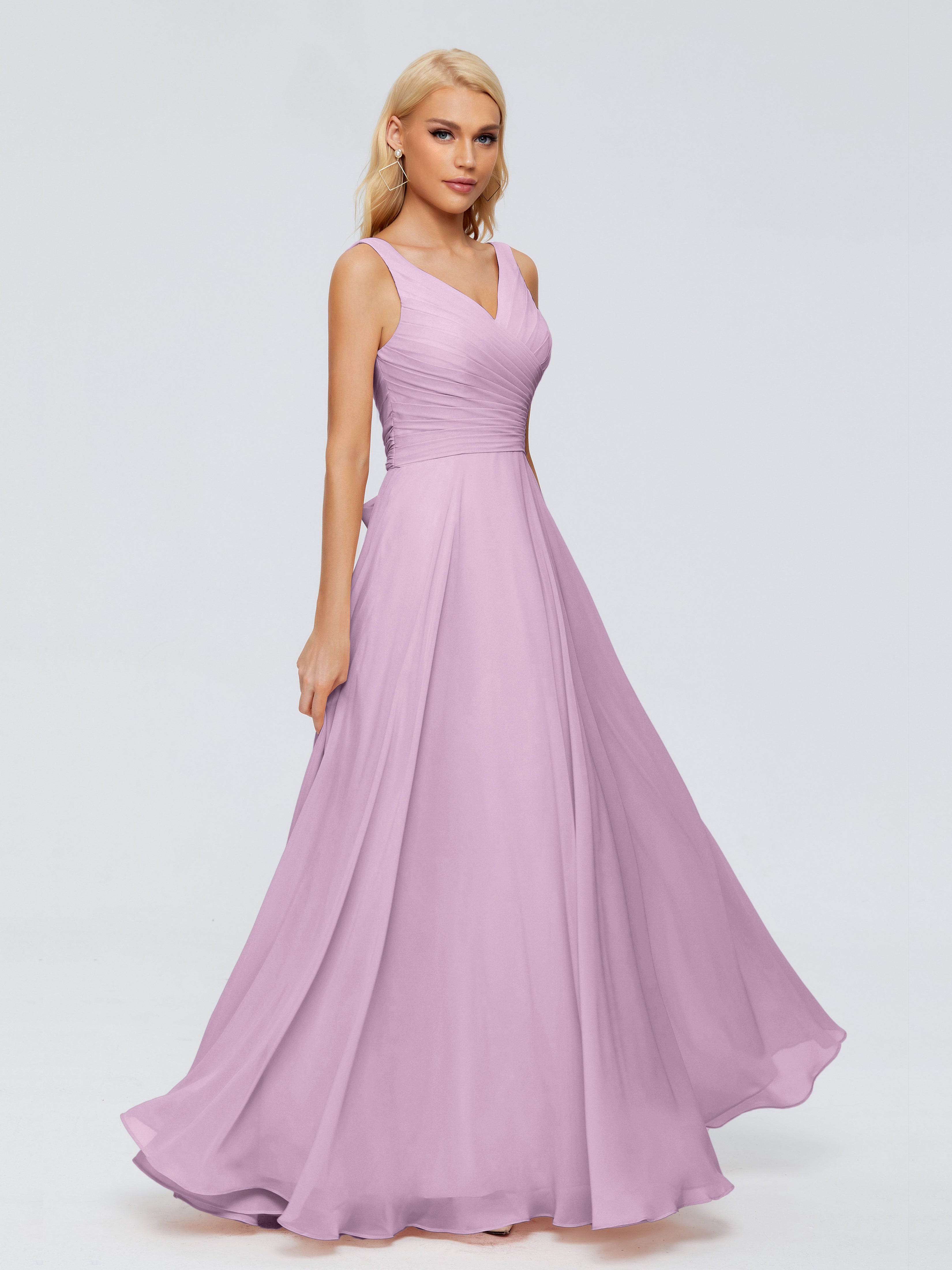 Robes De Demoiselle D'Honneur Glycine Col V Mousseline Robes Demoiselle D'Honneur Avec Ceinture