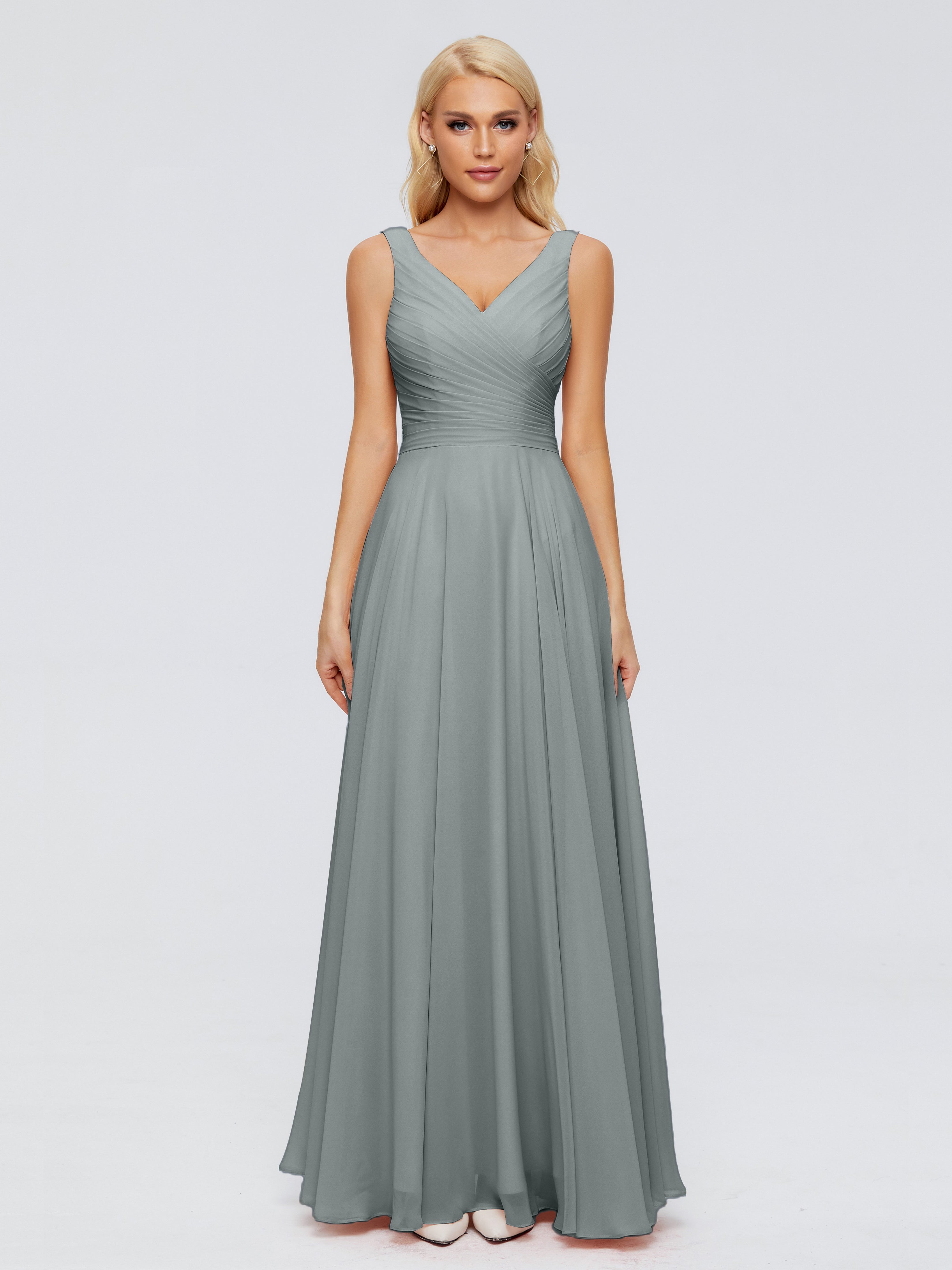 Robe De Demoiselle D Honneur Grise Col V Mousseline Robes Demoiselle D'Honneur Avec Ceinture