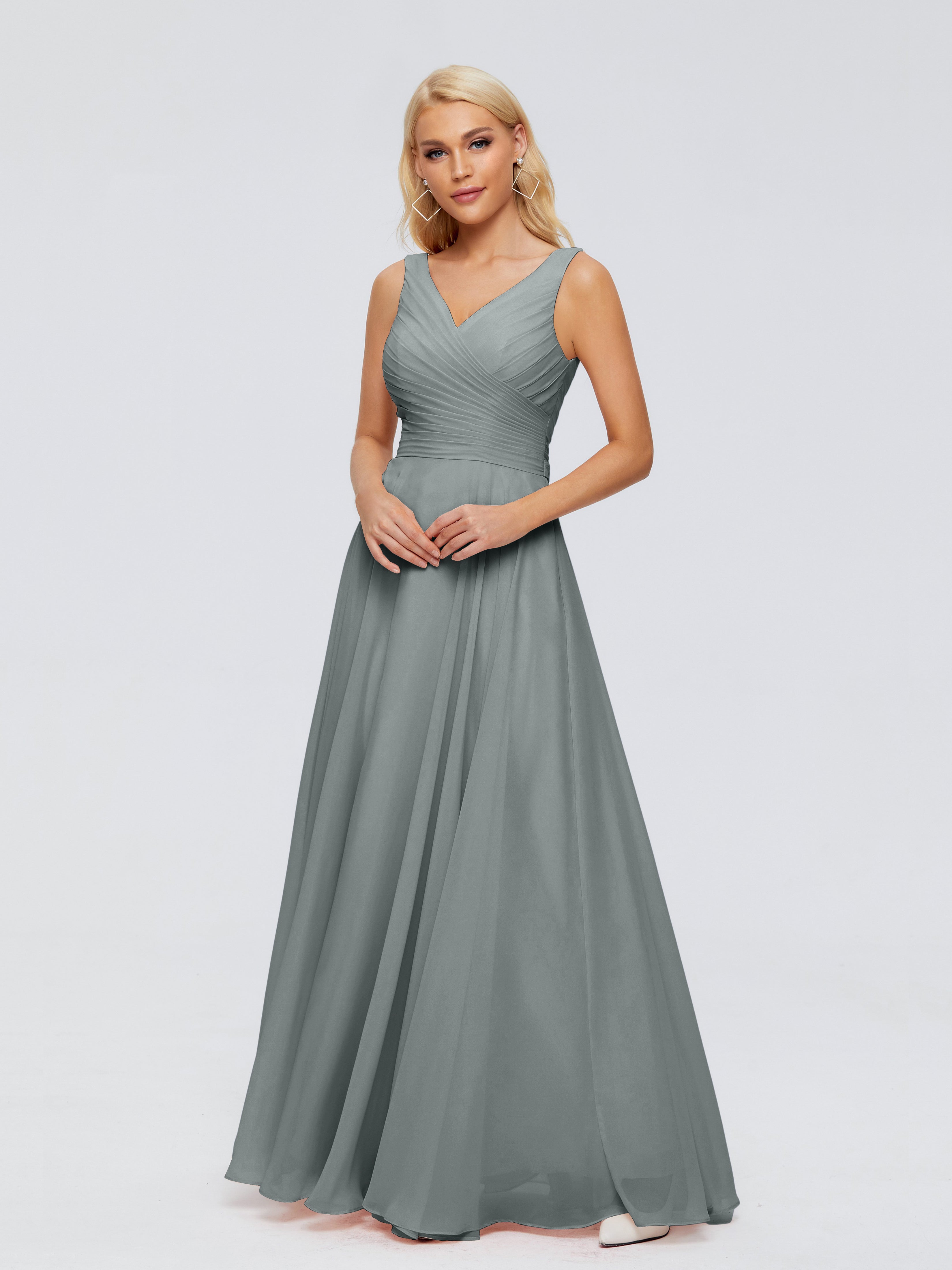 Robe De Demoiselle D Honneur Grise Col V Mousseline Robes Demoiselle D'Honneur Avec Ceinture