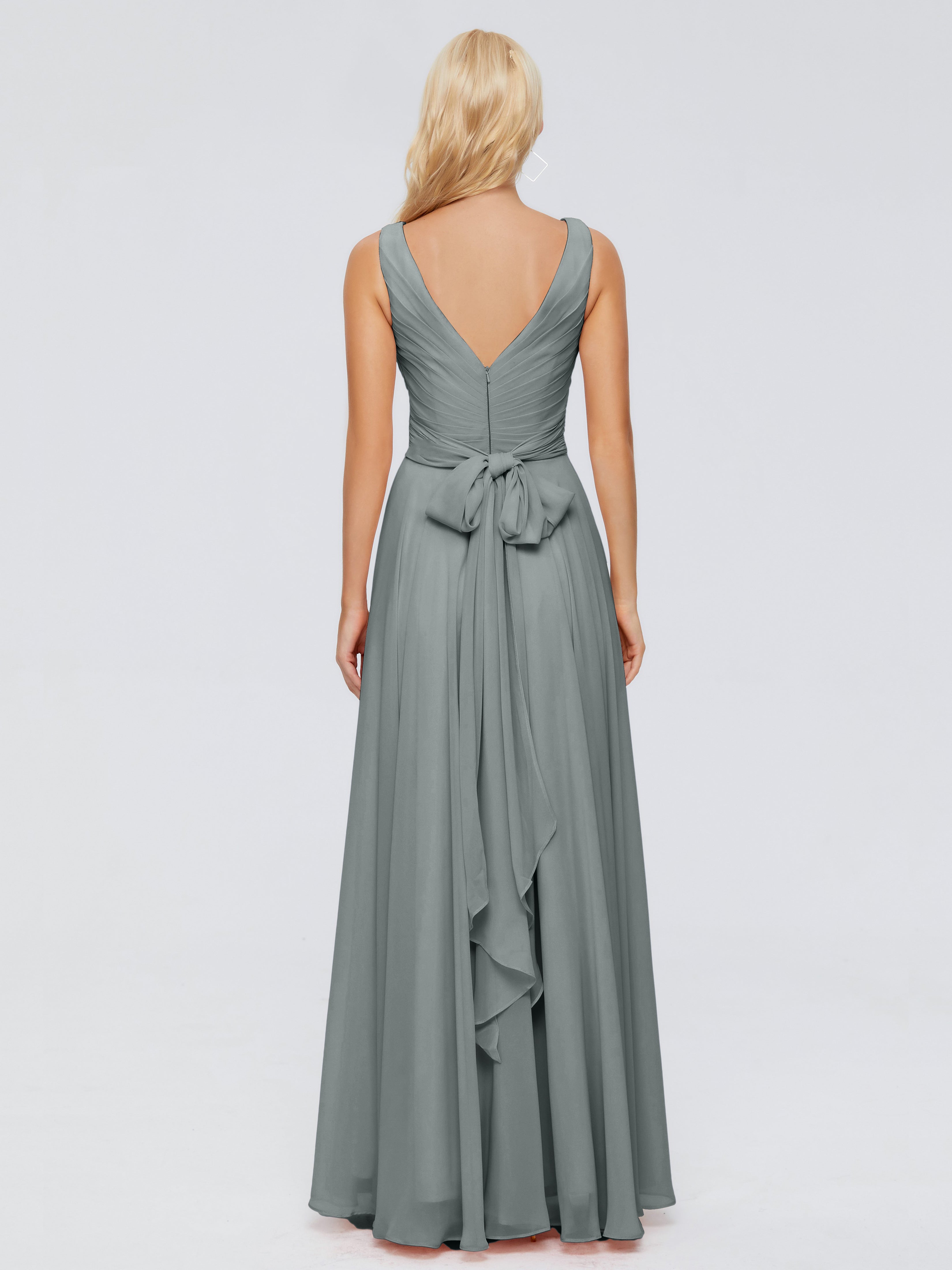 Robe De Demoiselle D Honneur Grise Col V Mousseline Robes Demoiselle D'Honneur Avec Ceinture