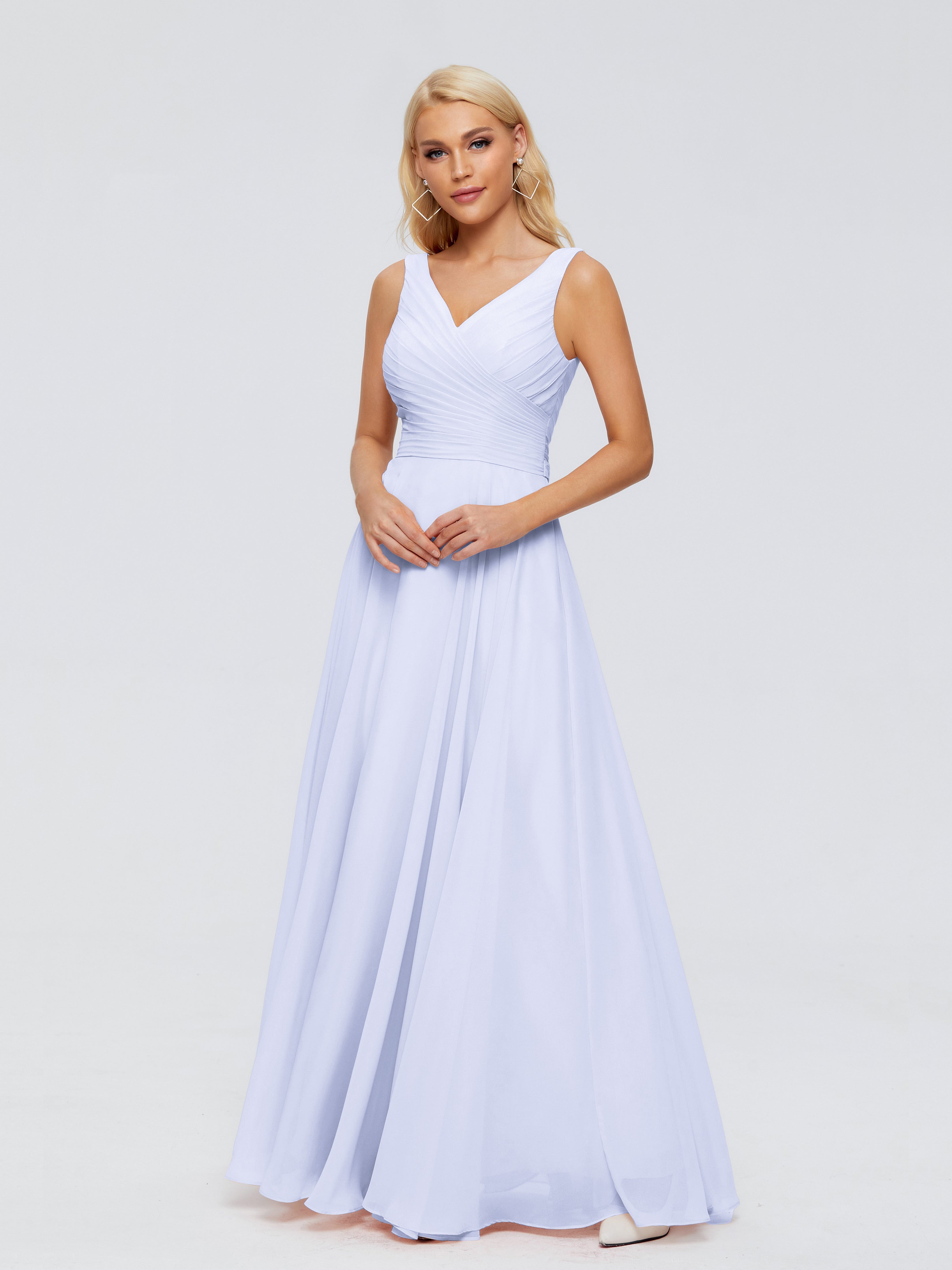 Robe De Demoiselle D'Honneur Lavande Col V Mousseline Robes Demoiselle D'Honneur Avec Ceinture