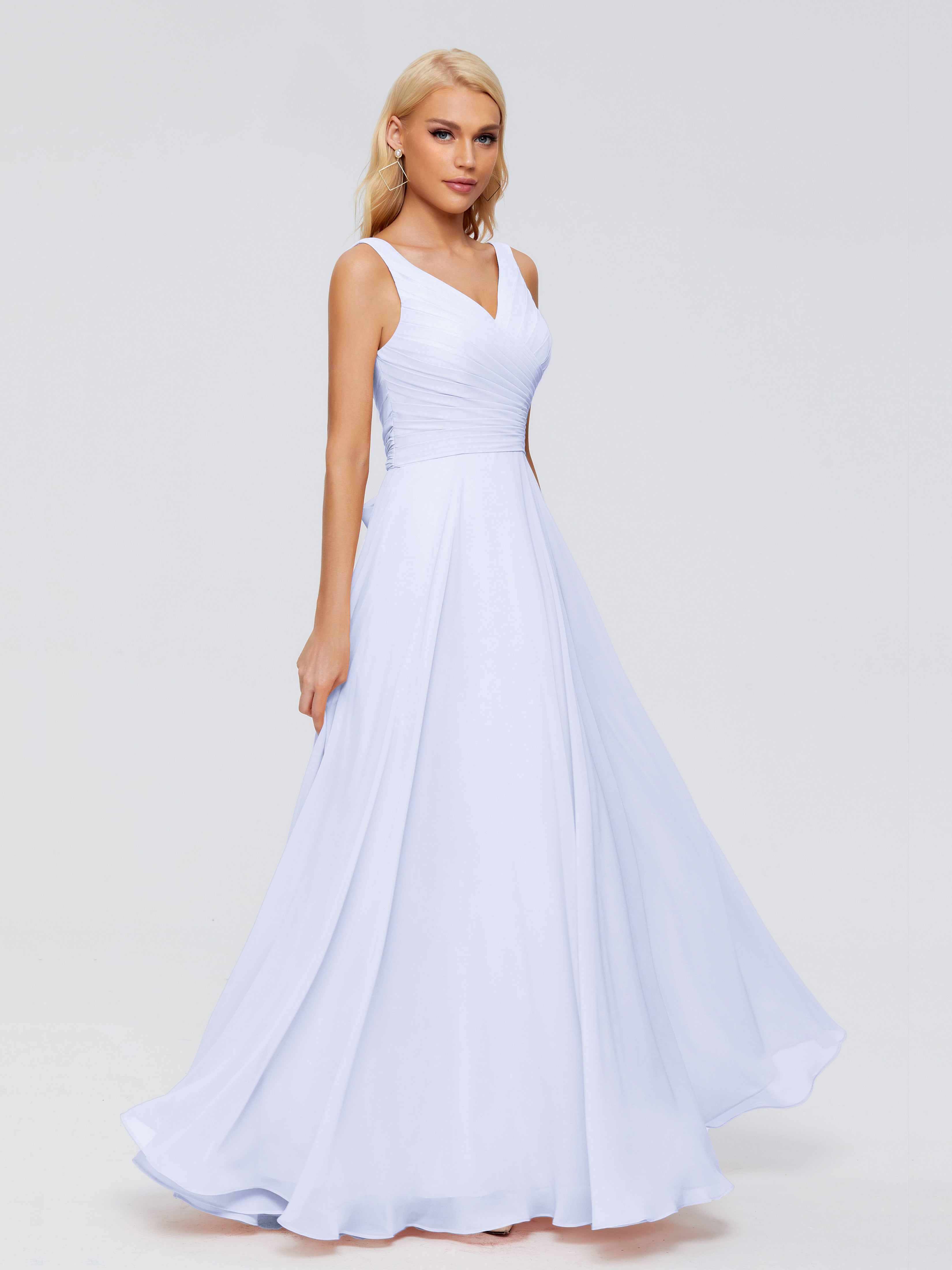 Robe De Demoiselle D'Honneur Lavande Col V Mousseline Robes Demoiselle D'Honneur Avec Ceinture