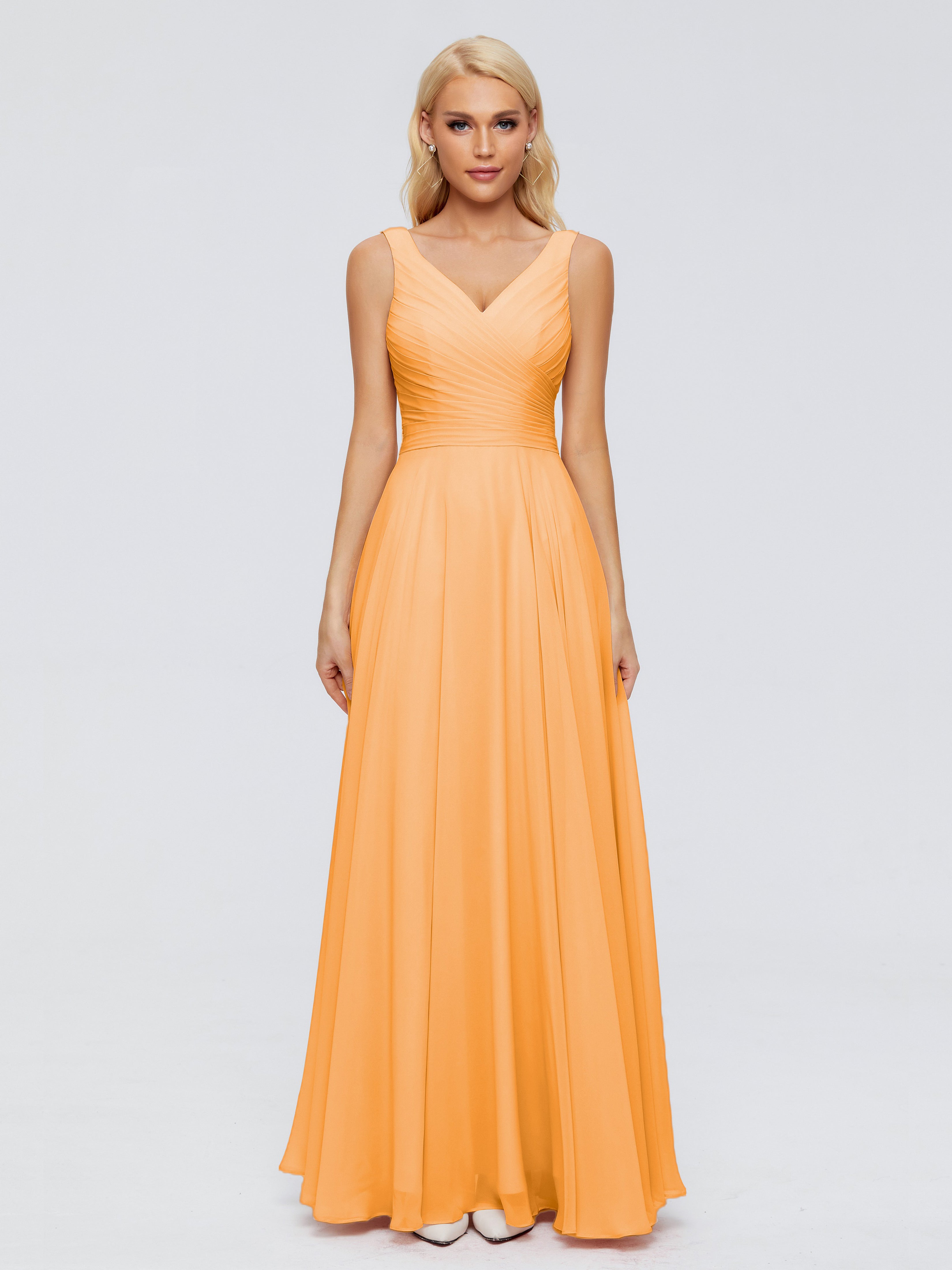 Robes De Demoiselle D'Honneur Mandarine Col V Mousseline Robes Demoiselle D'Honneur Avec Ceinture
